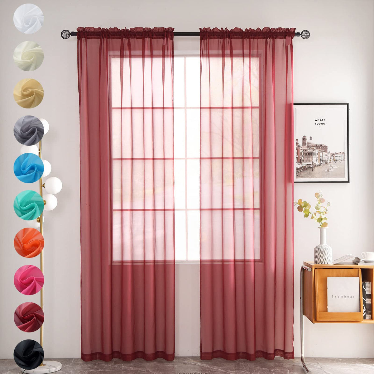 youleyar Solid Sheer Rod Pocket Curtain Voile Draperies 2 Panels White Beige Black Grey Coffee 52 Inch Width 84 Inch Long 1 Pair for Kitchen Bedroom Children Living Room Yard (Ivory,52W ｘ 84L)