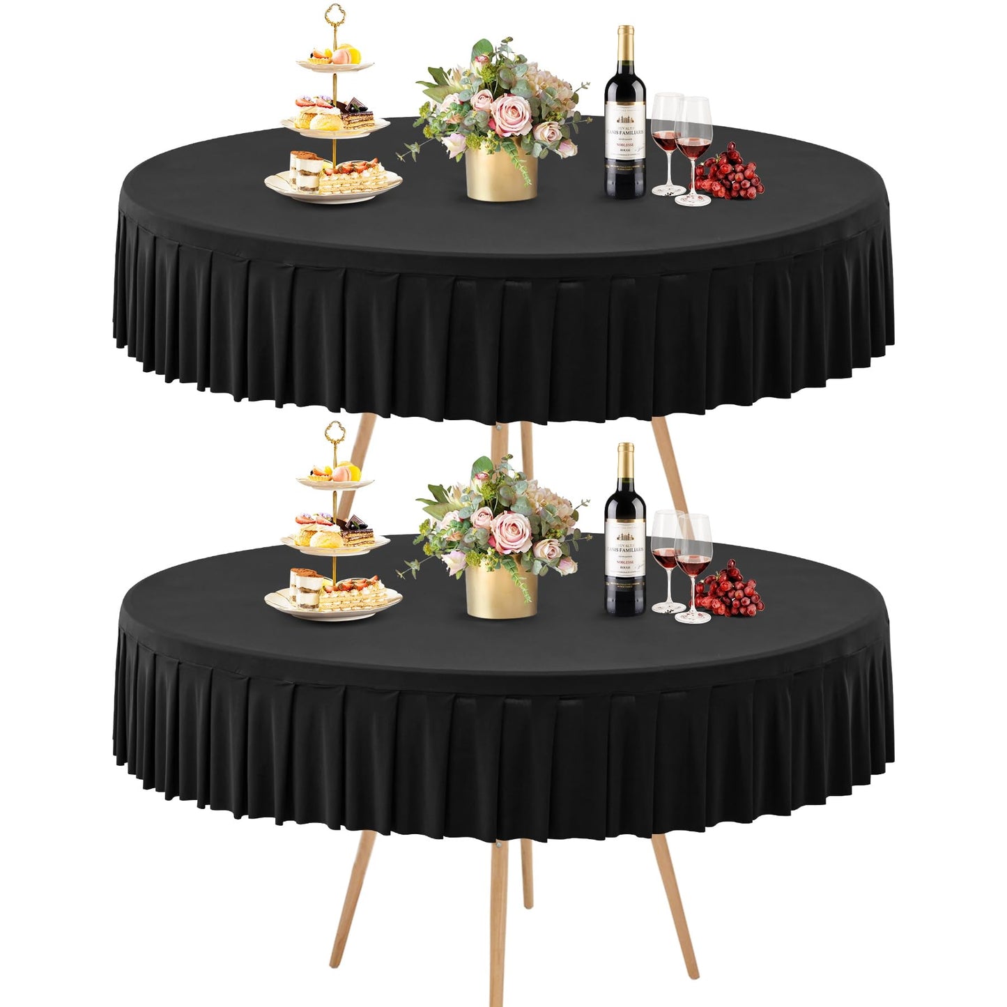 8 Pack Champagne Spandex Round Tablecloths for 72in Table, Stretchy Fitted 6FT Round Table Cloths, Wrinkle Free Table Cover with Skirt for Wedding Birthday Party Bridal Shower Banquet