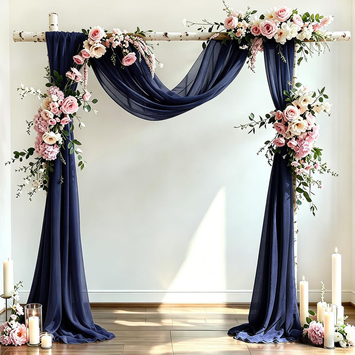 DeZerlor Wedding Draping Fabric Ivory Drapes for Backdrop, 2 Pack | 29"x20FT, Sheer Curtains for Romantic Bridal Baby Shower Decorations Ceremony Birthday Party Outdoor Events