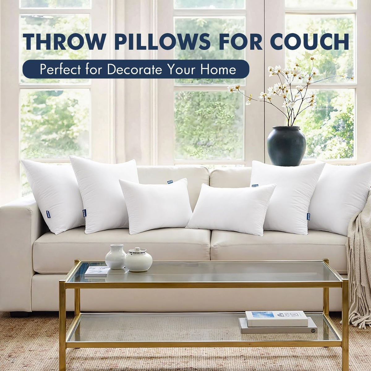 MIULEE 18x18 Throw Pillows Inserts 2 Pack, Decorative Pillows for Couch Bed | 100% Virgin Filling, Full and Fluffy, Lumbar, Back and Neck Support