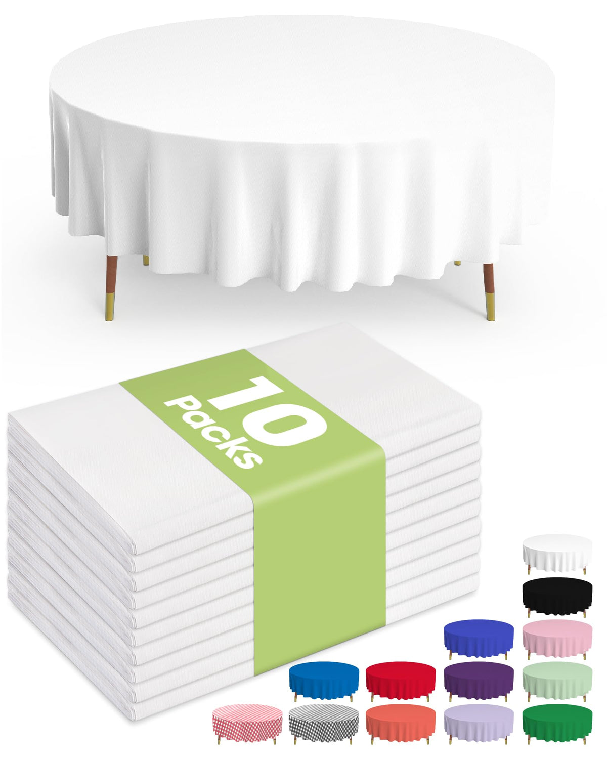 Pureegg Plastic Table Cloth 10 Pack, 54 x 108 Inch Disposable Table Cloths for Party, Picnic and Wedding, Rectangle, White | Picnic, Wedding, Party Supplies, Leakproof & Sturdy, Tablecloth, Table Cover