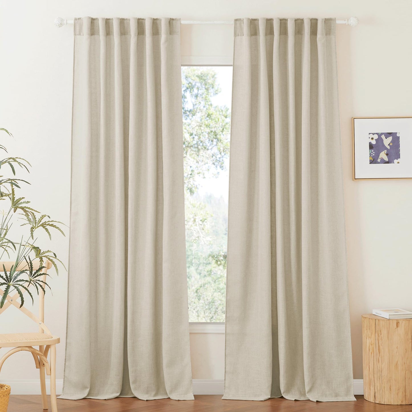 RYB HOME White Sheer Curtains for Living Room Patio Glass Door, W52 x L95 | Linen Texture, Light Filtering Privacy, Airy Translucent, Back Tab, Bedroom Office Balcony, W52 x L95, 2 Panels