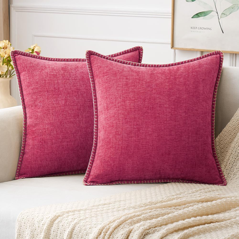 MIULEE Decorative Couch Throw Pillow Covers 18x18 Inch Sage Green 2 Pack | Farmhouse Pillow Covers with Stitched Edge, Soft Chenille Cushion Cases, for Sofa Bed Living Room Home Decor