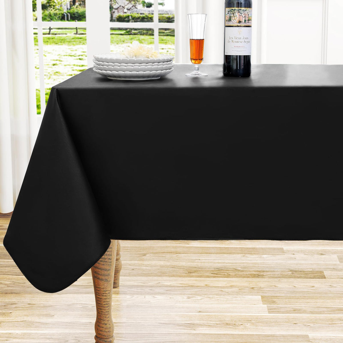 Round Navy Blue Vinyl Waterproof Tablecloth with Flannel Backed | Spillproof Wipe Clean Table Cloth, Plastic Flannel Backing for Dining, Buffet Parties Picnic Camping, 60"