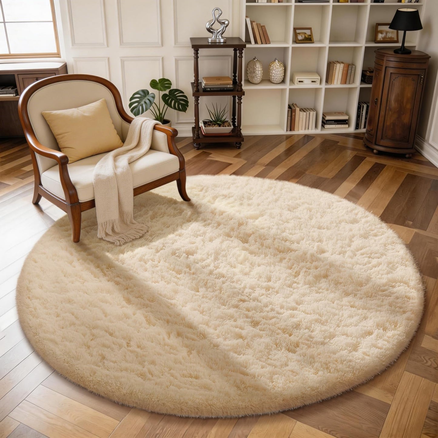 Ophanie 8x10 Area Rugs for Living Room, Washable Non-Slip Fluffy Soft Large Shag Bedroom Carpet, Ivory Big Indoor Nursery Rug, Carpets for Boy and Girls Room Dorm Decor with Over 99 pcs Pile fibers