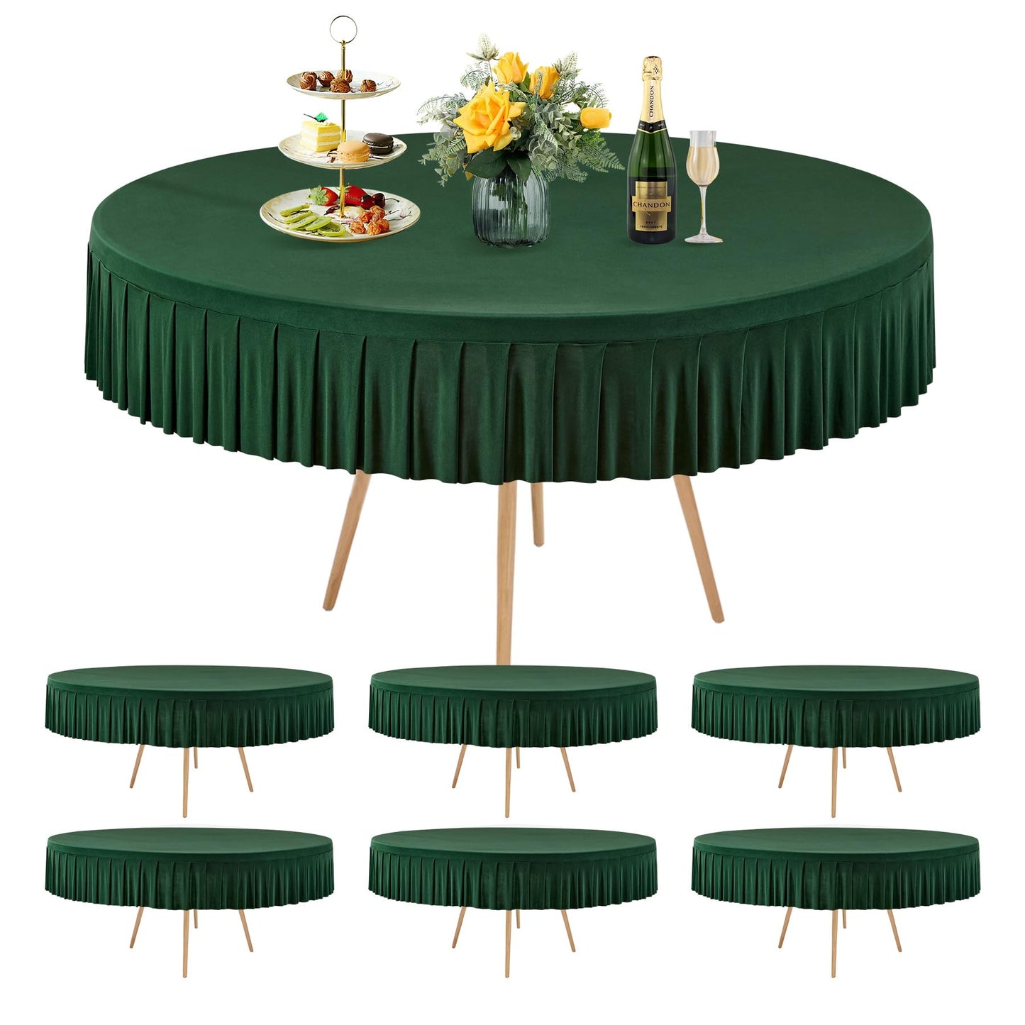 8 Pack Champagne Spandex Round Tablecloths for 72in Table, Stretchy Fitted 6FT Round Table Cloths, Wrinkle Free Table Cover with Skirt for Wedding Birthday Party Bridal Shower Banquet