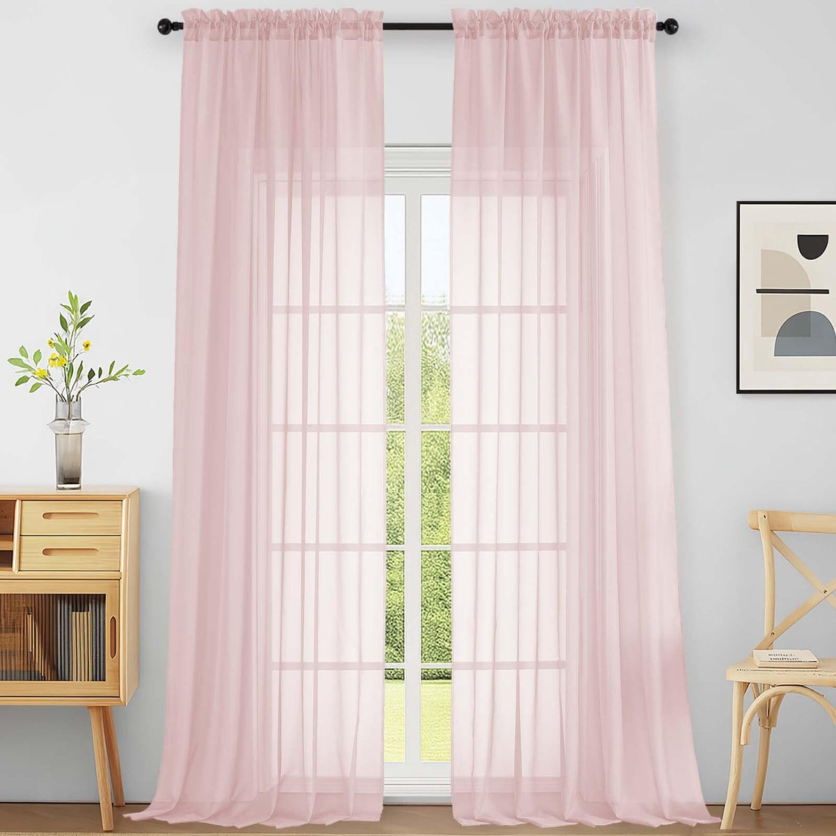 Purple Window Sheer Curtains 54 inch Length, Soft Airy Light Filtering Sheer Curtain 2 Panels Set, Dual Rod Pocket Gauze Purple Drapes for Living Room Bedroom, 2x42Wx54L Inches