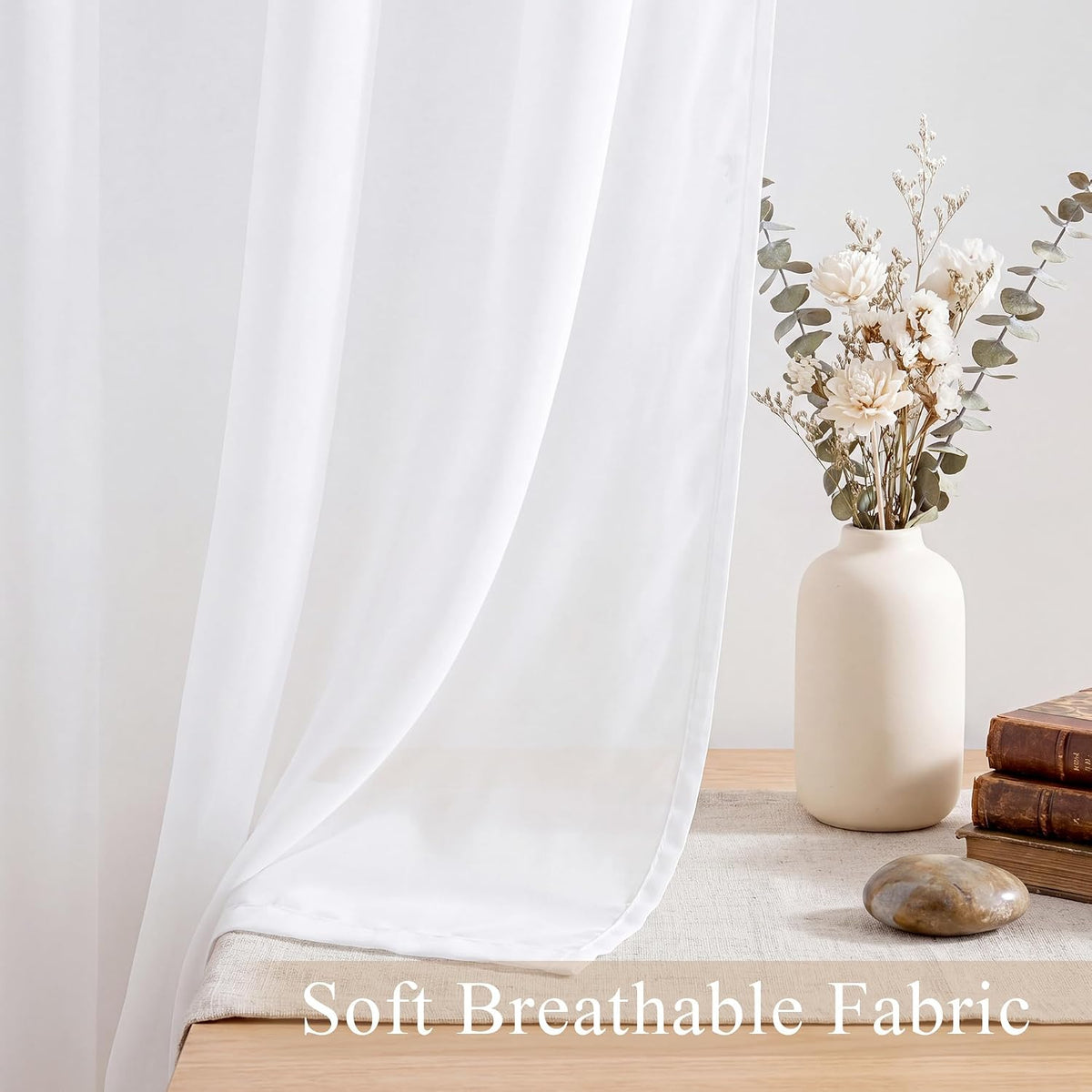 PONY DANCE 4 Panels White Sheer Curtains 96 Inches Long, W 42" x L 96" | Rod Pocket Light Filtering Voile Window Drapes for Living Room & Bedroom, Airy Soft Breathable Fabric Window Treatments