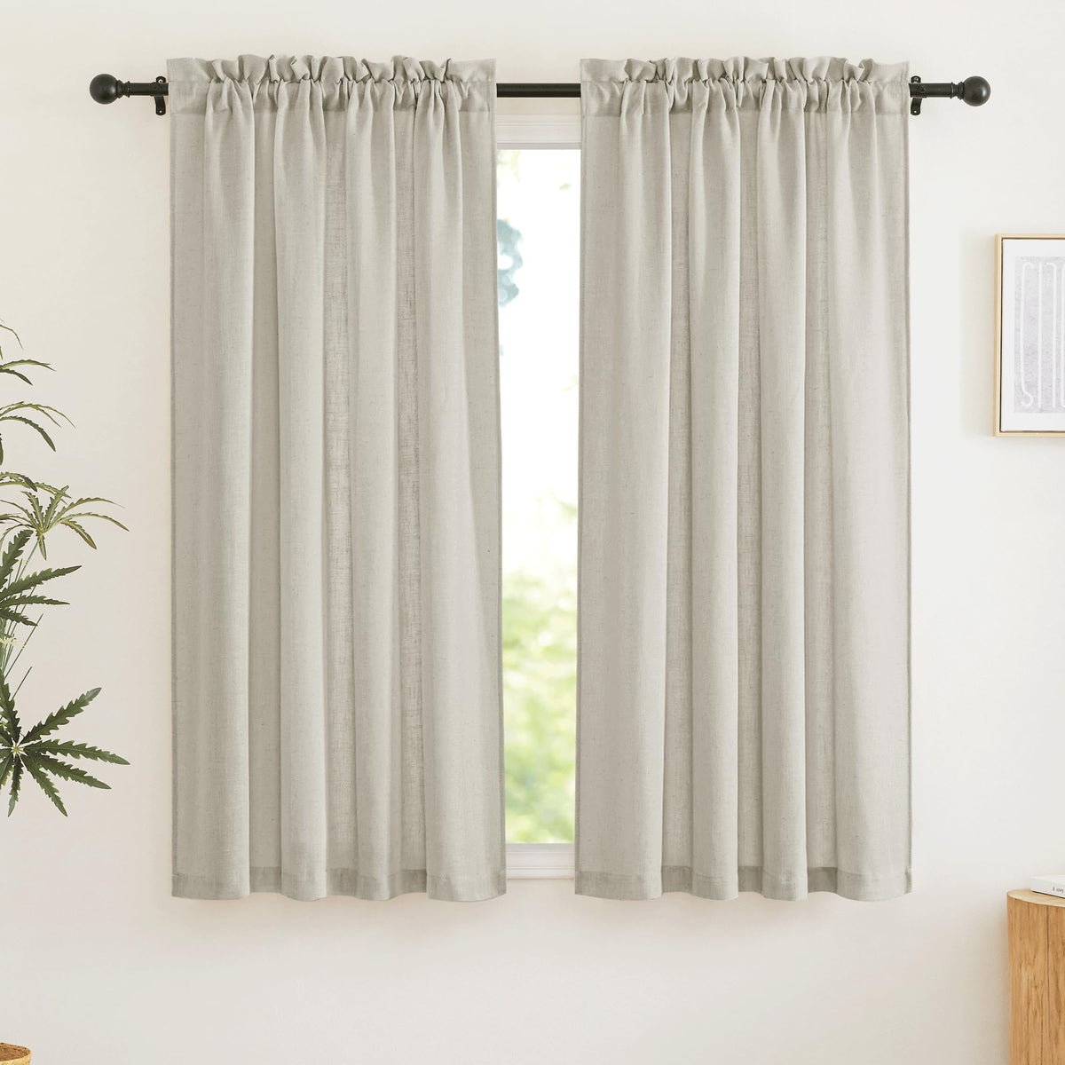 RYB HOME White Semi Sheer Curtains 84 inches Long for Living Room | Half Privacy, Linen Textured, Sheer Light Filtering, Vertical Window Drapes, for Bedroom Dining, White, W52 x L84, 2 Panels
