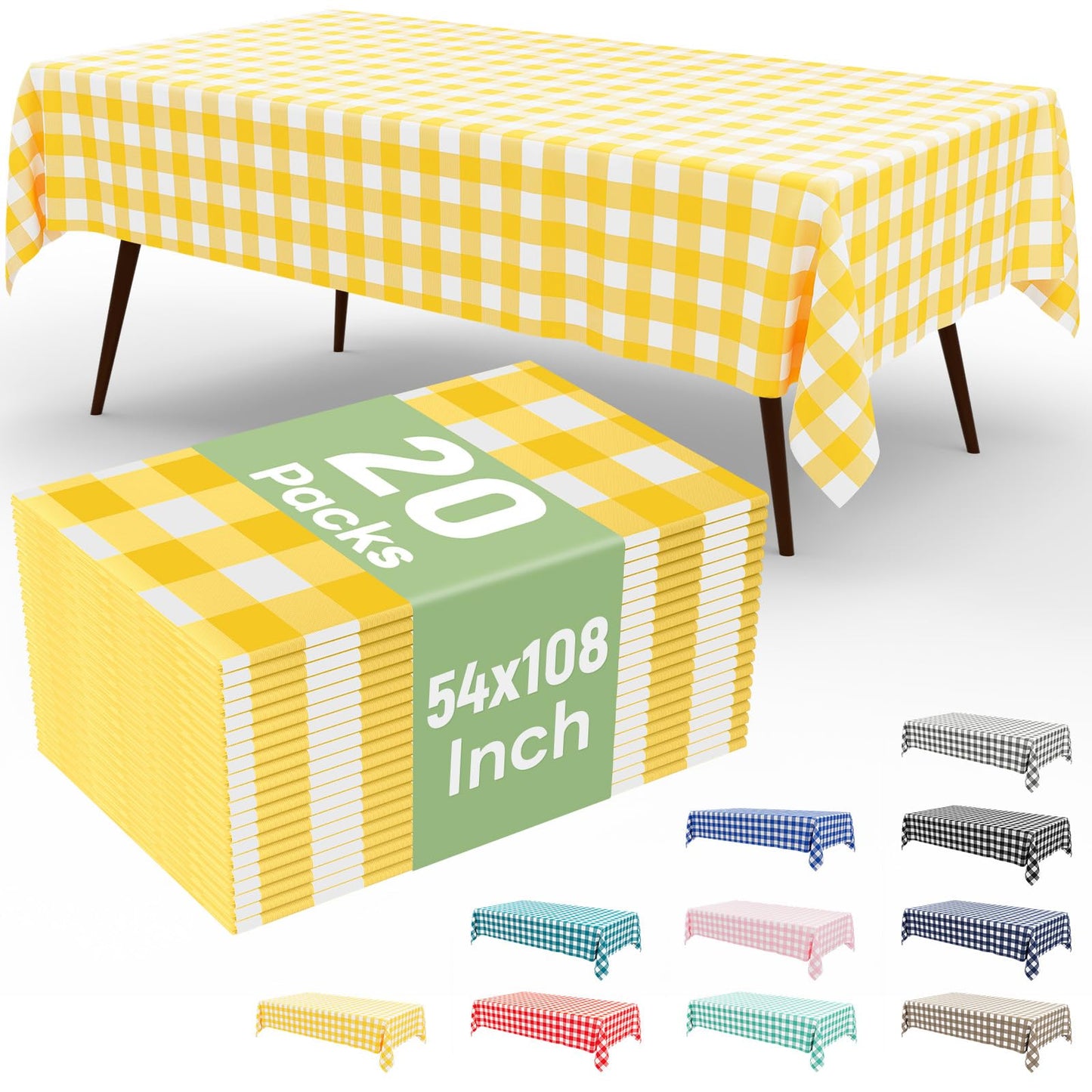 4 Packs Buffalo Disposable Table Cloth, 54 x 108 Inch Waterproof Plastic Tablecloth, Rectangle Red and White Checkered Table Covers for Picnic, Birthday, Party, Back to School