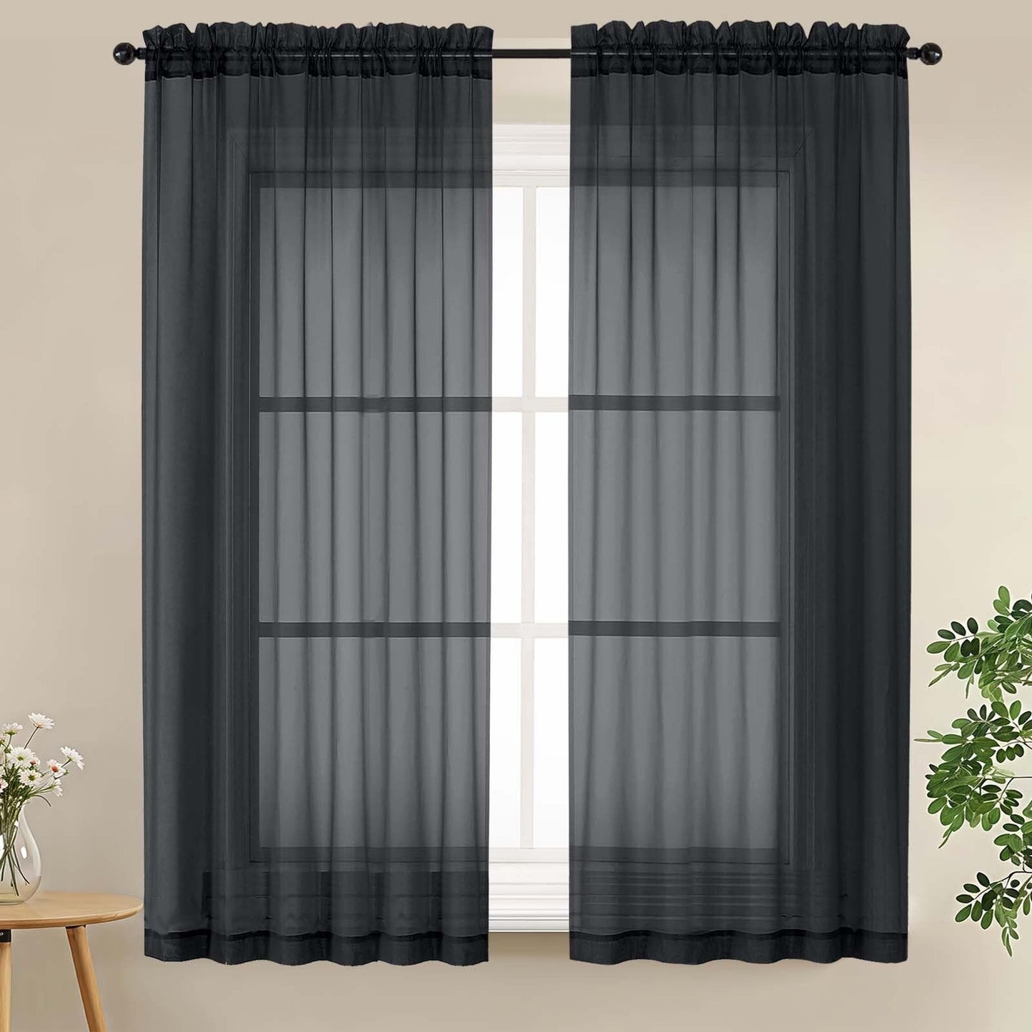 LIVEKID White Sheer Curtains 84 Inches Long 2 Panels - Light Filtering Breathable Voile Textured Sheer Curtains for Bedroom/Living Room, Rod Pocket Soft Elagant & Airy Solid Drapes, W42 x L84
