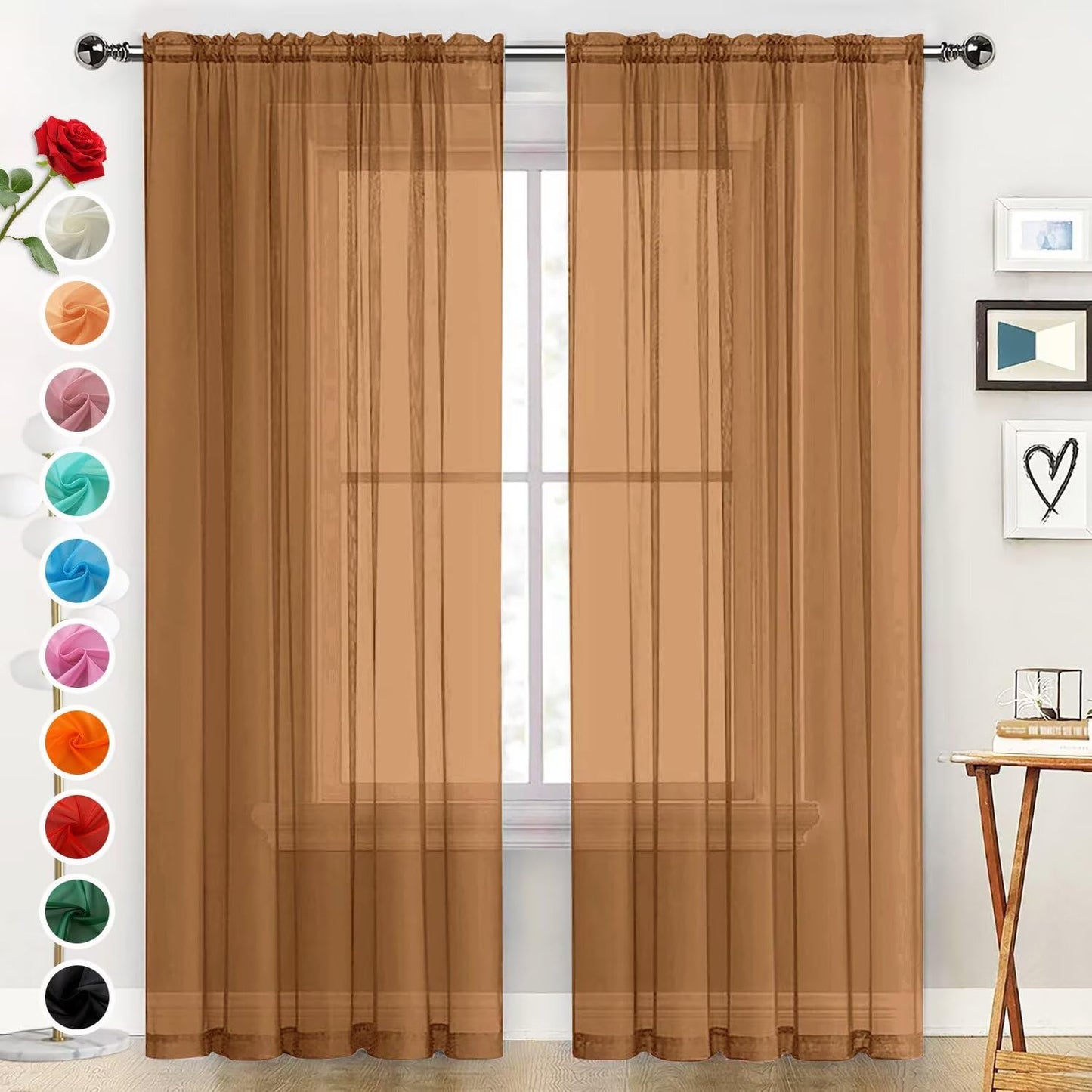 SpaceDresser Basic Rod Pocket Sheer Voile Window Curtain Panels White 1 Pair 2 Panels 52 Width 84 Inch Long for Kitchen Bedroom Children Living Room Yard(White,52 W x 84 L)