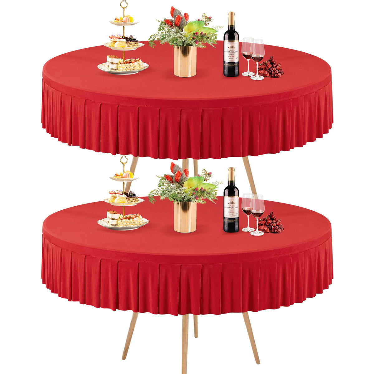 8 Pack Champagne Spandex Round Tablecloths for 72in Table, Stretchy Fitted 6FT Round Table Cloths, Wrinkle Free Table Cover with Skirt for Wedding Birthday Party Bridal Shower Banquet