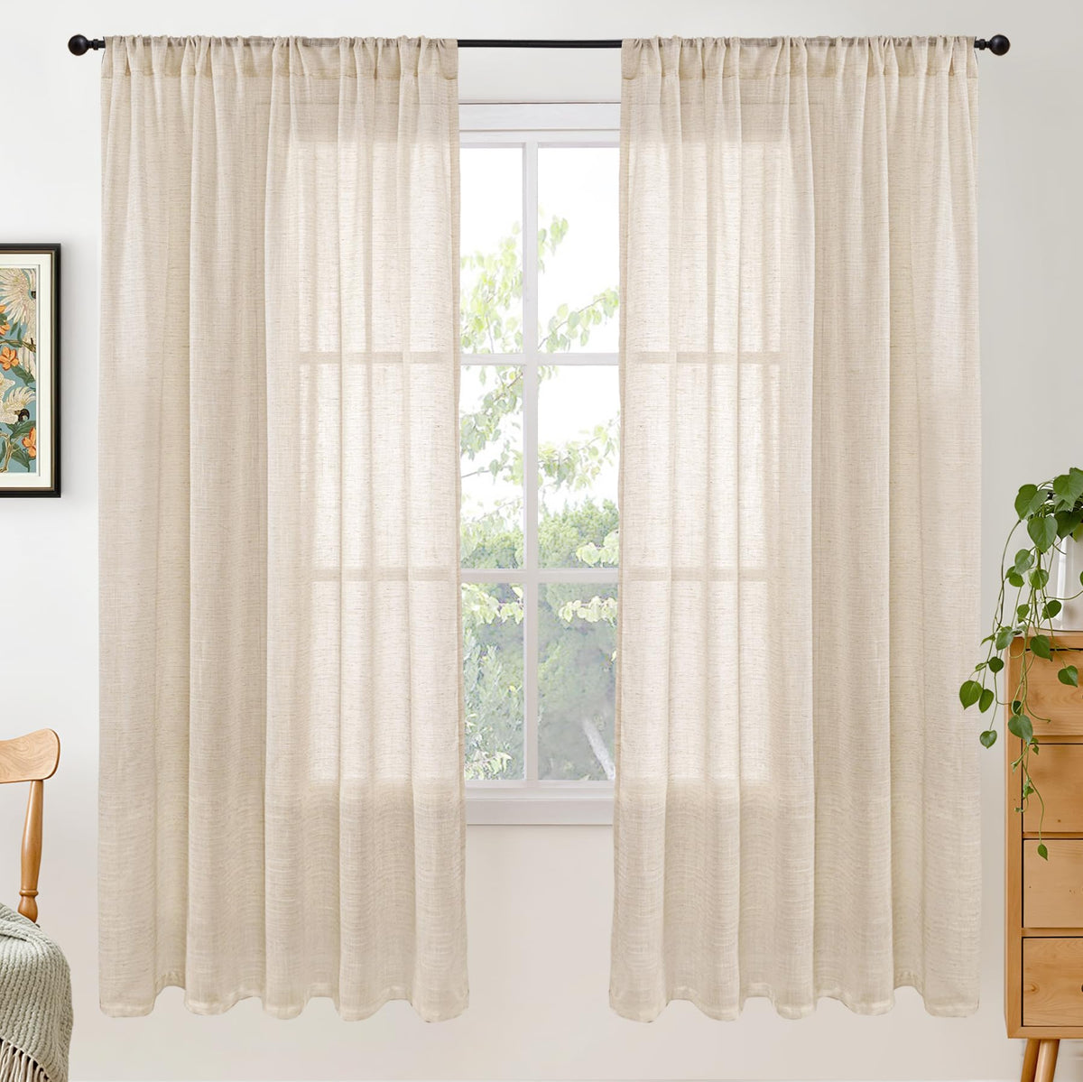 BGment Linen Sheer Curtains 84 Inches Long 2 Panels Set for Living Room | Light Filtering Drapes with Rod Pocket Lightweight Window Treatments for Bedroom, 52 X 84 Inch Length