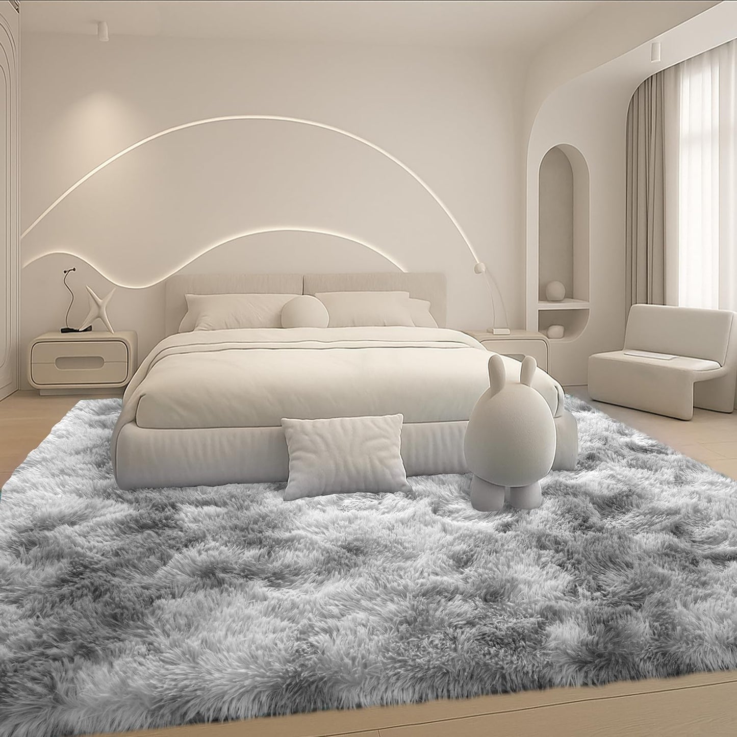 8x10 Cream Fluffy Shag Area Rug, Non-Slip Soft Carpet for Home | Soft Plush Rug With Durable Non-Slip Backing. Ideal for Living Room, Bedroom, Kids Room. Thick, Cozy, Modern Design.