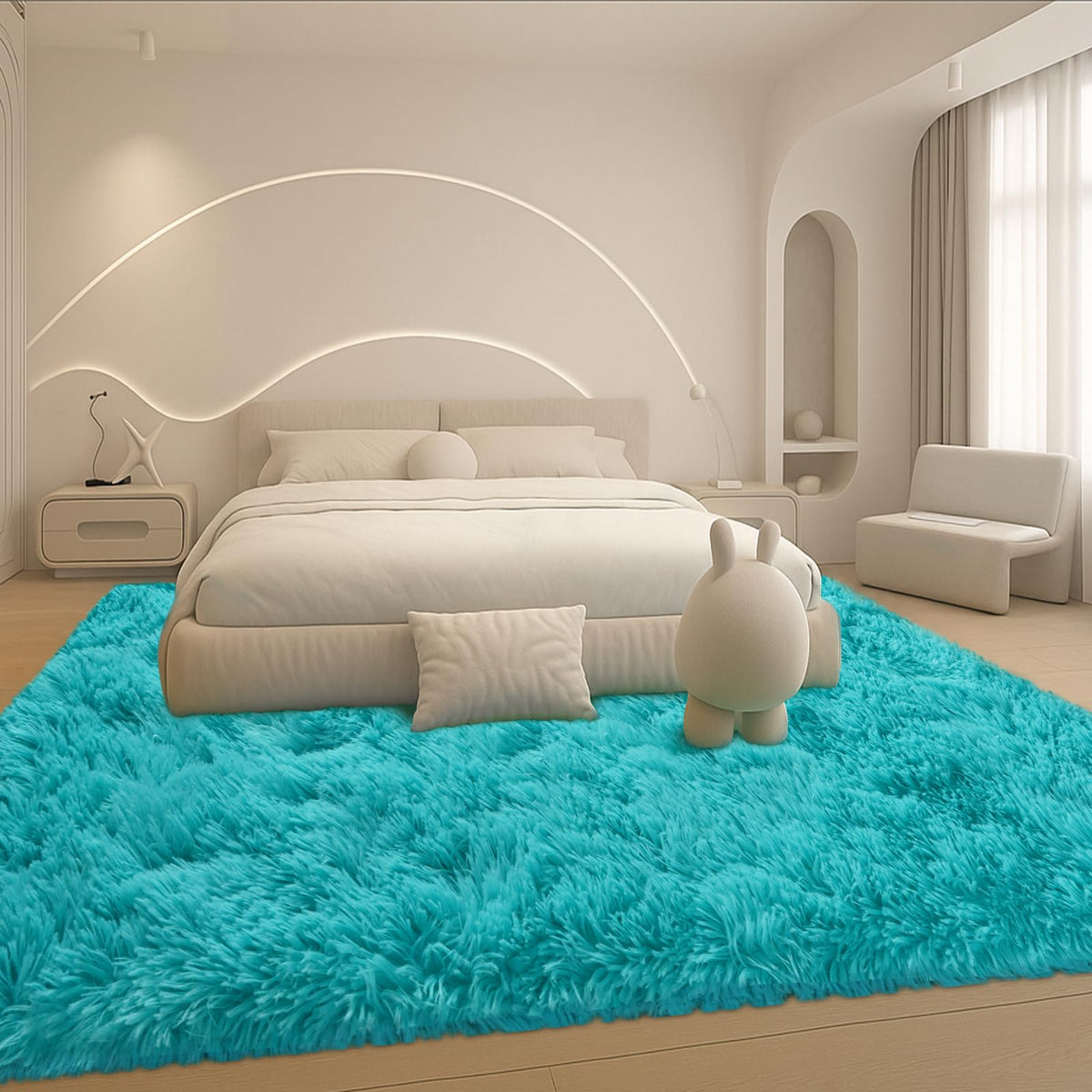 8x10 Cream Fluffy Shag Area Rug, Non-Slip Soft Carpet for Home | Soft Plush Rug With Durable Non-Slip Backing. Ideal for Living Room, Bedroom, Kids Room. Thick, Cozy, Modern Design.