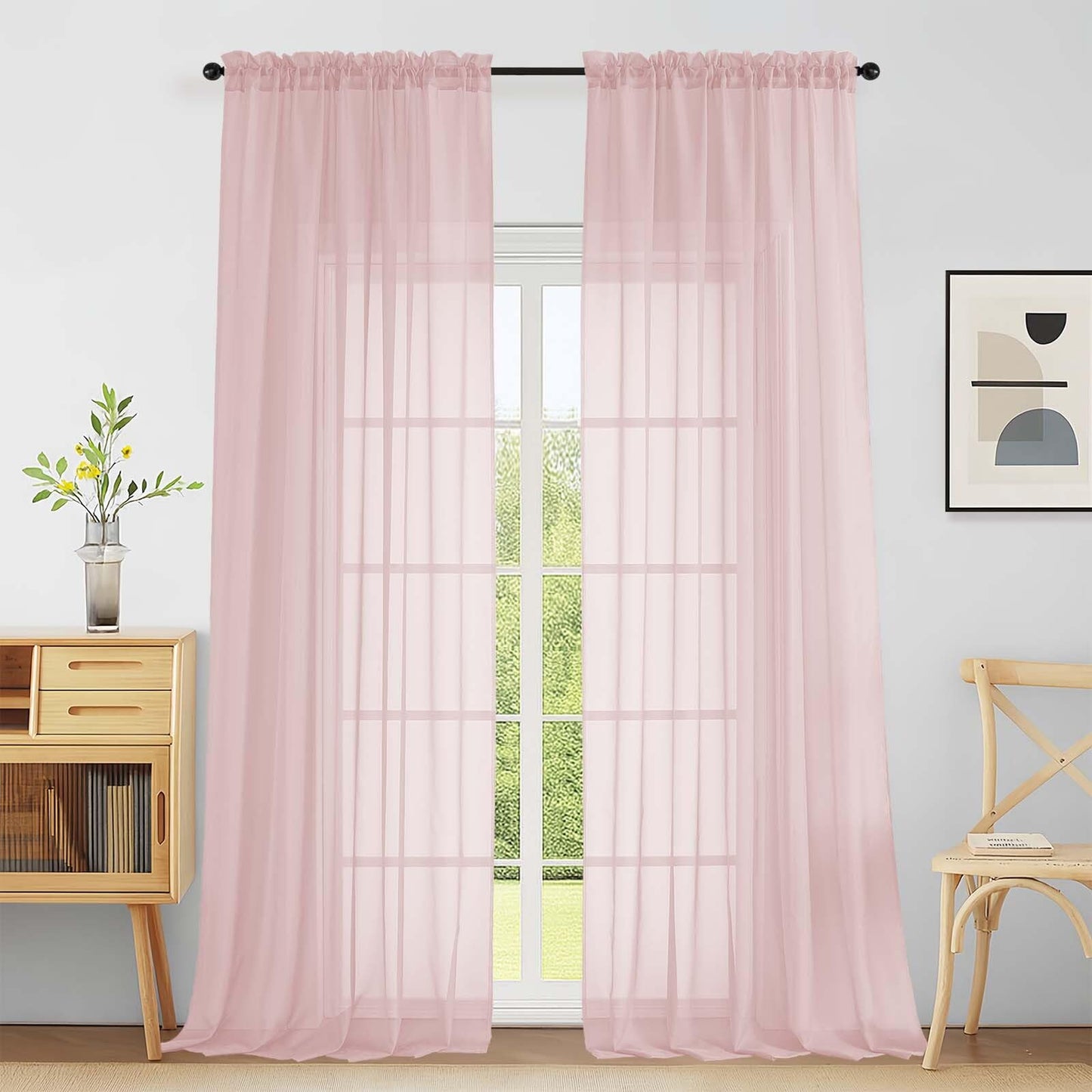 Purple Window Sheer Curtains 54 inch Length, Soft Airy Light Filtering Sheer Curtain 2 Panels Set, Dual Rod Pocket Gauze Purple Drapes for Living Room Bedroom, 2x42Wx54L Inches