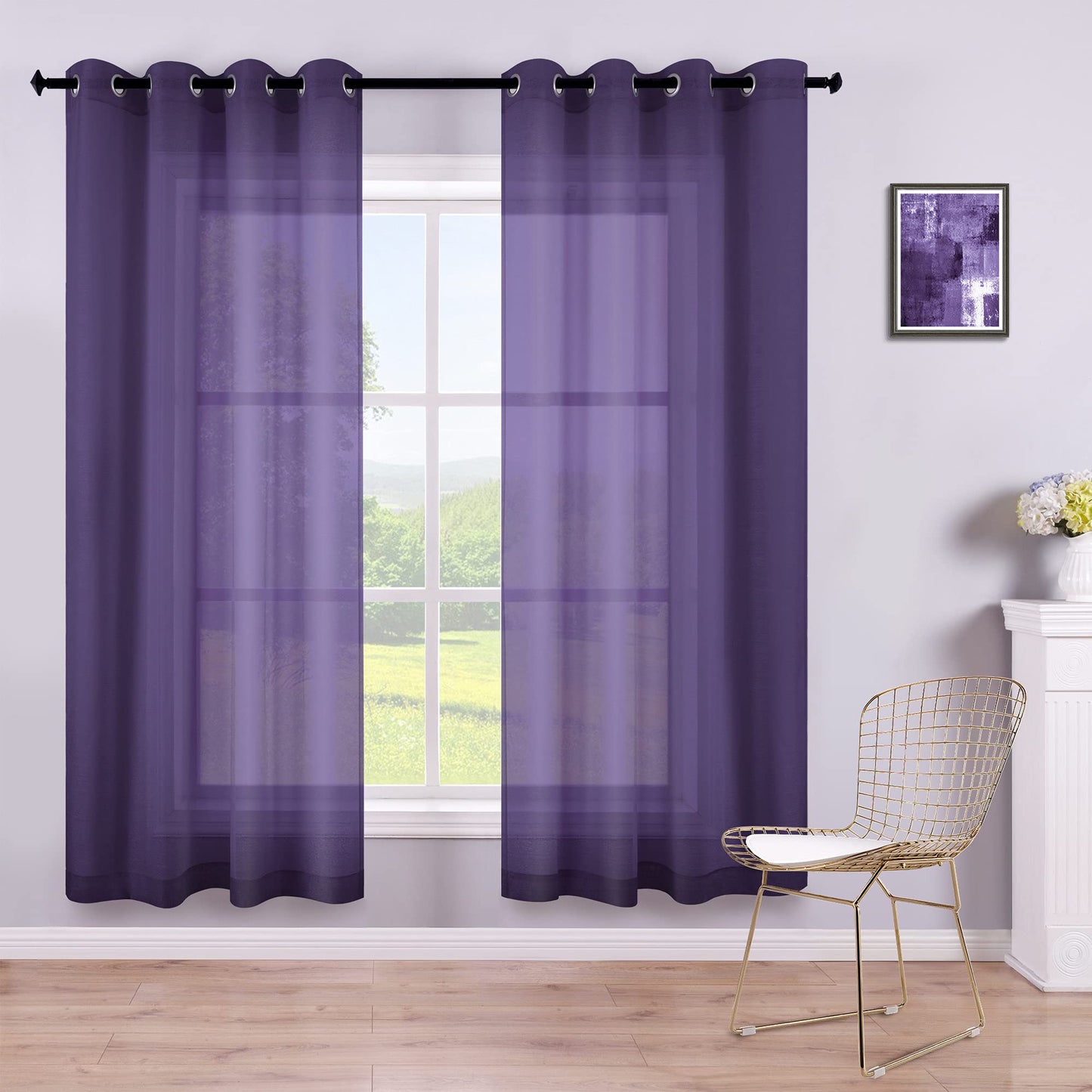 White Sheer Curtains 84 Inches Long Set 2 Panels Grommet Pair Faux Linen Semi Transparent Drape Tulle Gauze Voile Window Sheer Curtains for Bedroom Living Room Dining Wide 52 Length Solid Pack