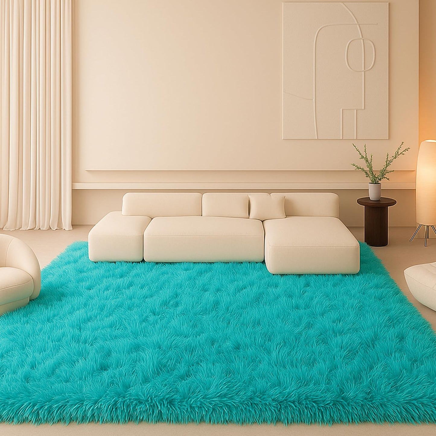 8x10 Cream Fluffy Shag Area Rug, Non-Slip Soft Carpet for Home | Soft Plush Rug With Durable Non-Slip Backing. Ideal for Living Room, Bedroom, Kids Room. Thick, Cozy, Modern Design.
