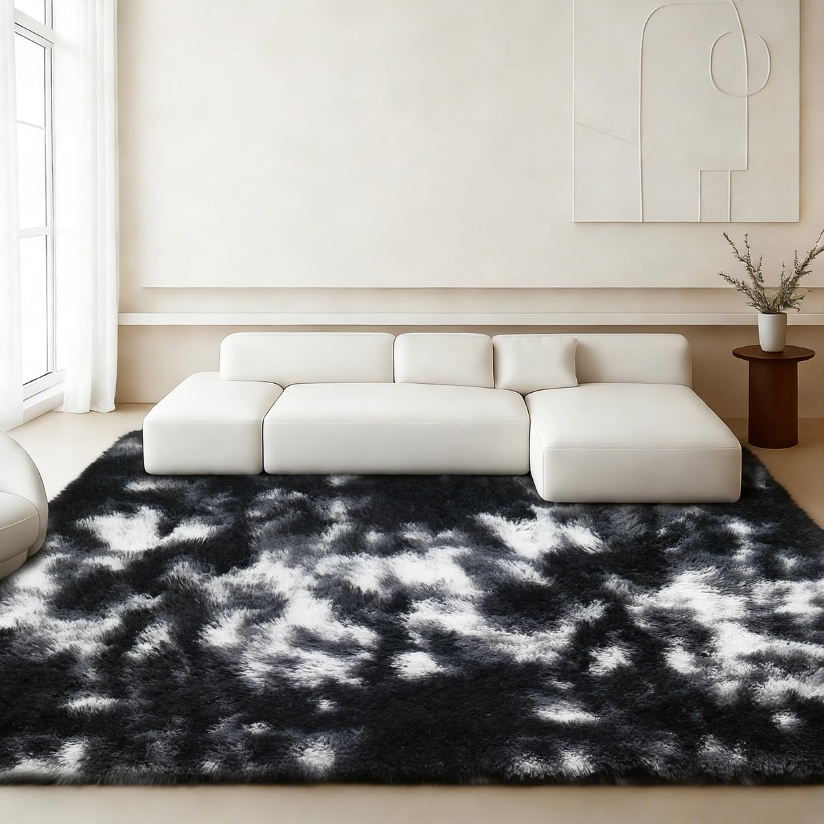8x10 Cream Fluffy Shag Area Rug, Non-Slip Soft Carpet for Home | Soft Plush Rug With Durable Non-Slip Backing. Ideal for Living Room, Bedroom, Kids Room. Thick, Cozy, Modern Design.
