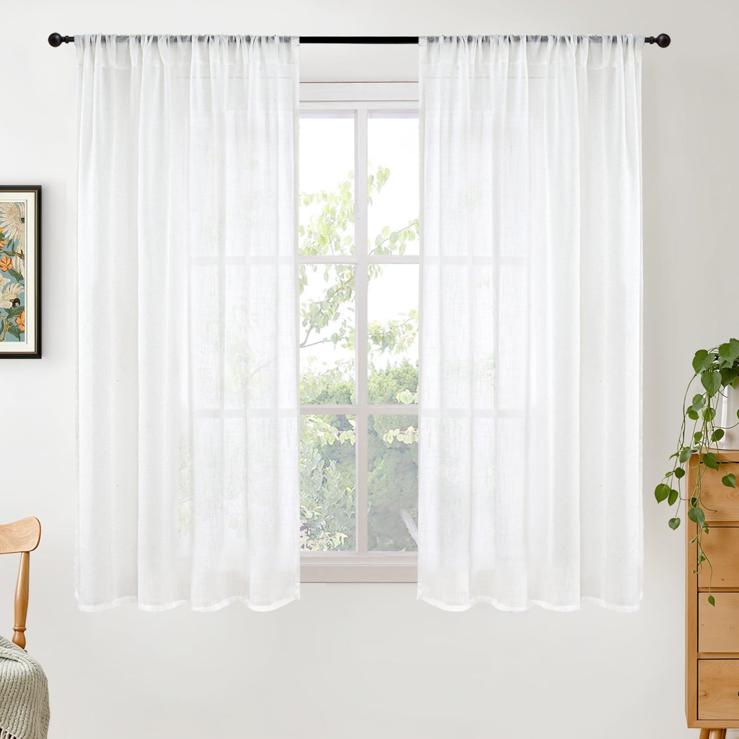 BGment Linen Sheer Curtains 84 Inches Long 2 Panels Set for Living Room | Light Filtering Drapes with Rod Pocket Lightweight Window Treatments for Bedroom, 52 X 84 Inch Length