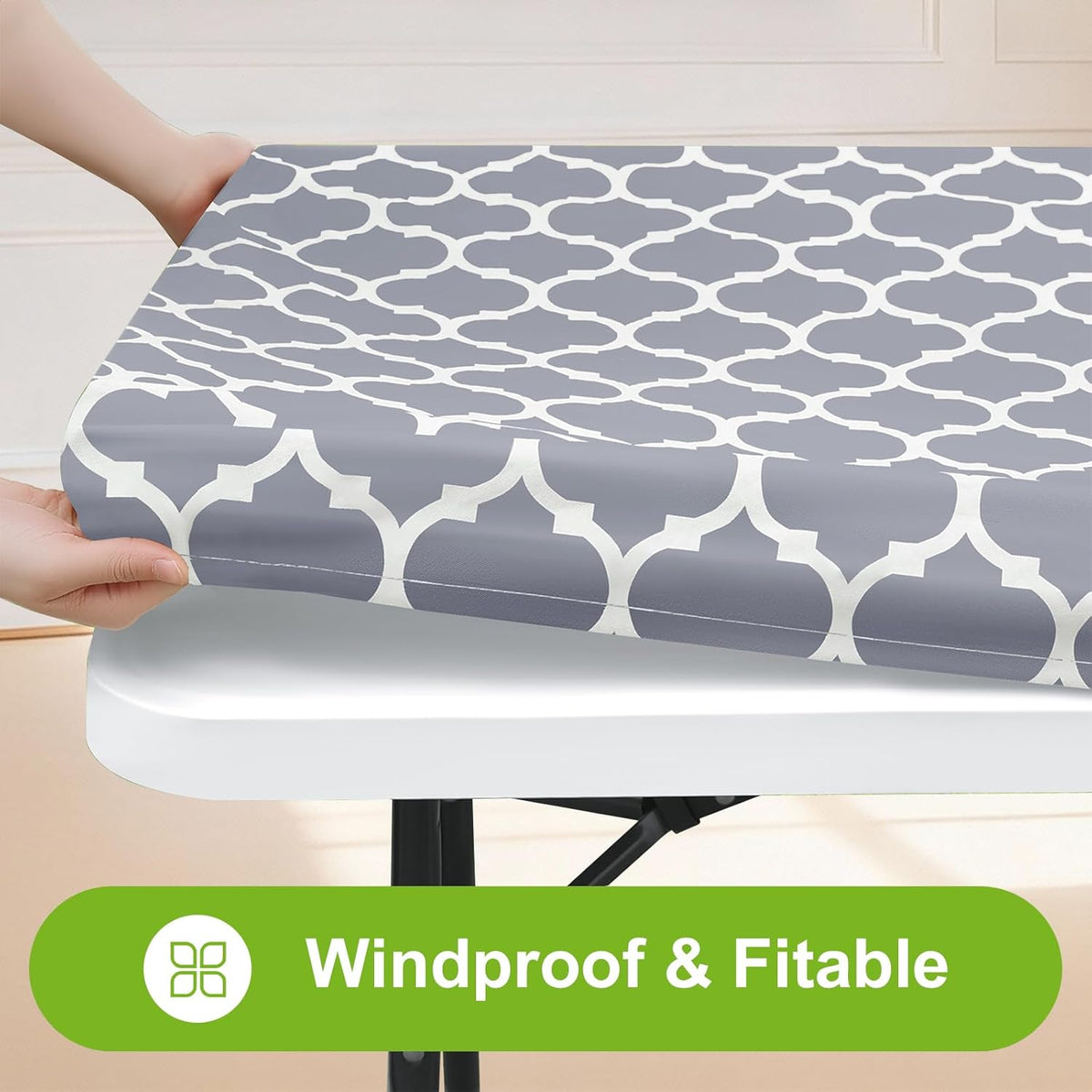 Smiry Picnic Fitted Table Cover, 6 Foot Flannel Backed Vinyl Tablecloth | Waterproof Elastic Stretch Table Cloth, Wipeable Plastic Tablecloth for Camping, Indoor & Outdoor (Grey, 30" x 72")