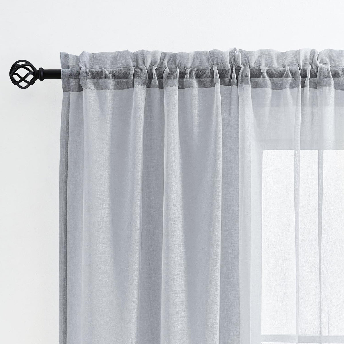 MYSTIC-HOME Sheer Curtains White 63 Inch Length, Rod Pocket Voile Drapes for Living Room, Bedroom, Window Treatments Semi Crinkle Curtain Panels for Yard, Patio, Villa, Parlor, Set of 2, 52"x 63"