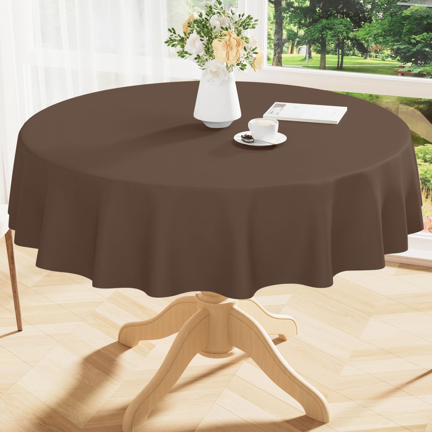 Smiry Rectangle Table Cloth 60x84 Inch, Waterproof Wipeable Vinyl Tablecloths Protector, Oil Spill Proof Plastic Table Cover for Dining, Picnic, Camping, Outdoor, Beige
