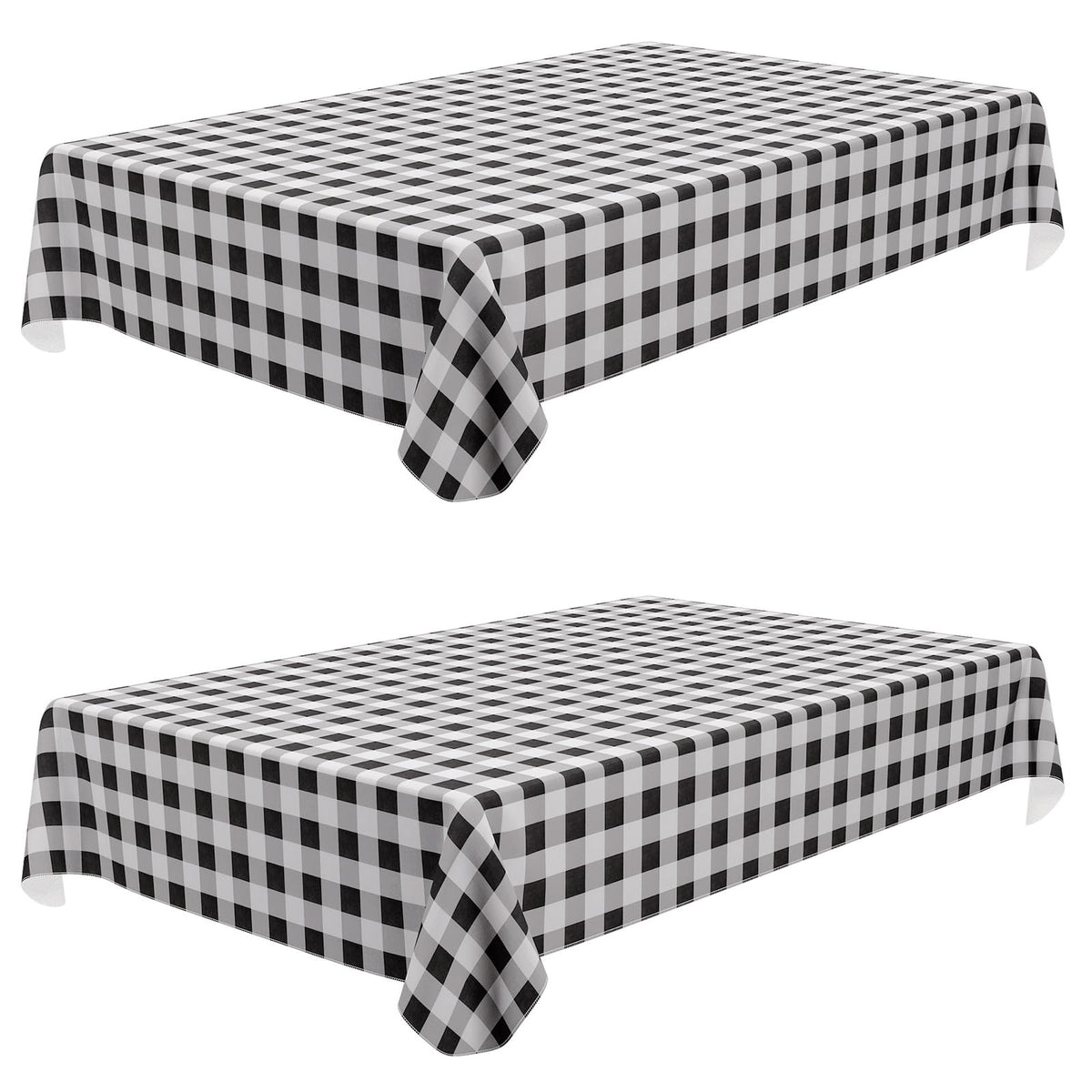Rectangle Waterproof Vinyl Table Cloth, Buffalo Flannel Backed Tablecloth, Wipeable Plastic Table Cover for Dinner, Kitchen, Outdoor (60" x 84", Black and White)