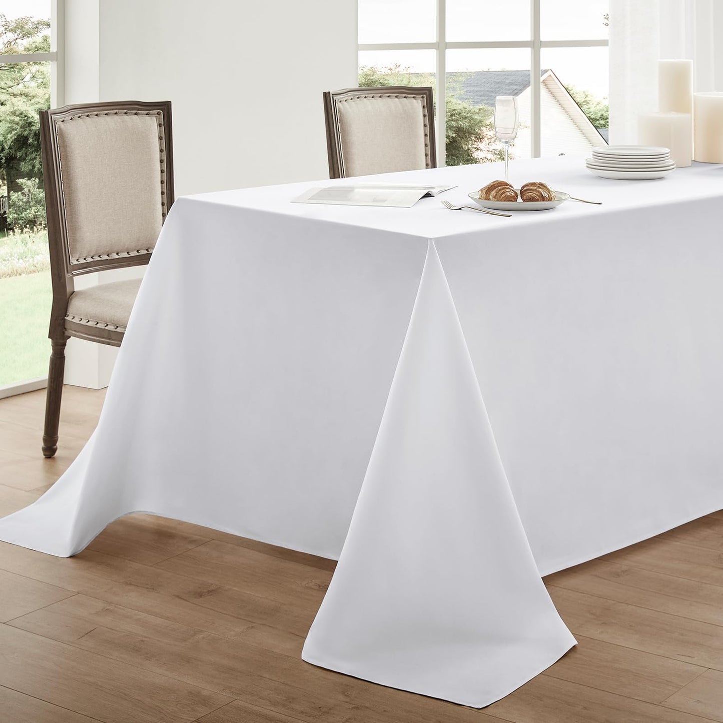 1 Pack White Rectangle Tablecloths 60x84 Inch for 4ft Tables | Washable Decorative Linen Polyester Table Cover for Dining Tables, Banquets Buffets Parties and Weddings