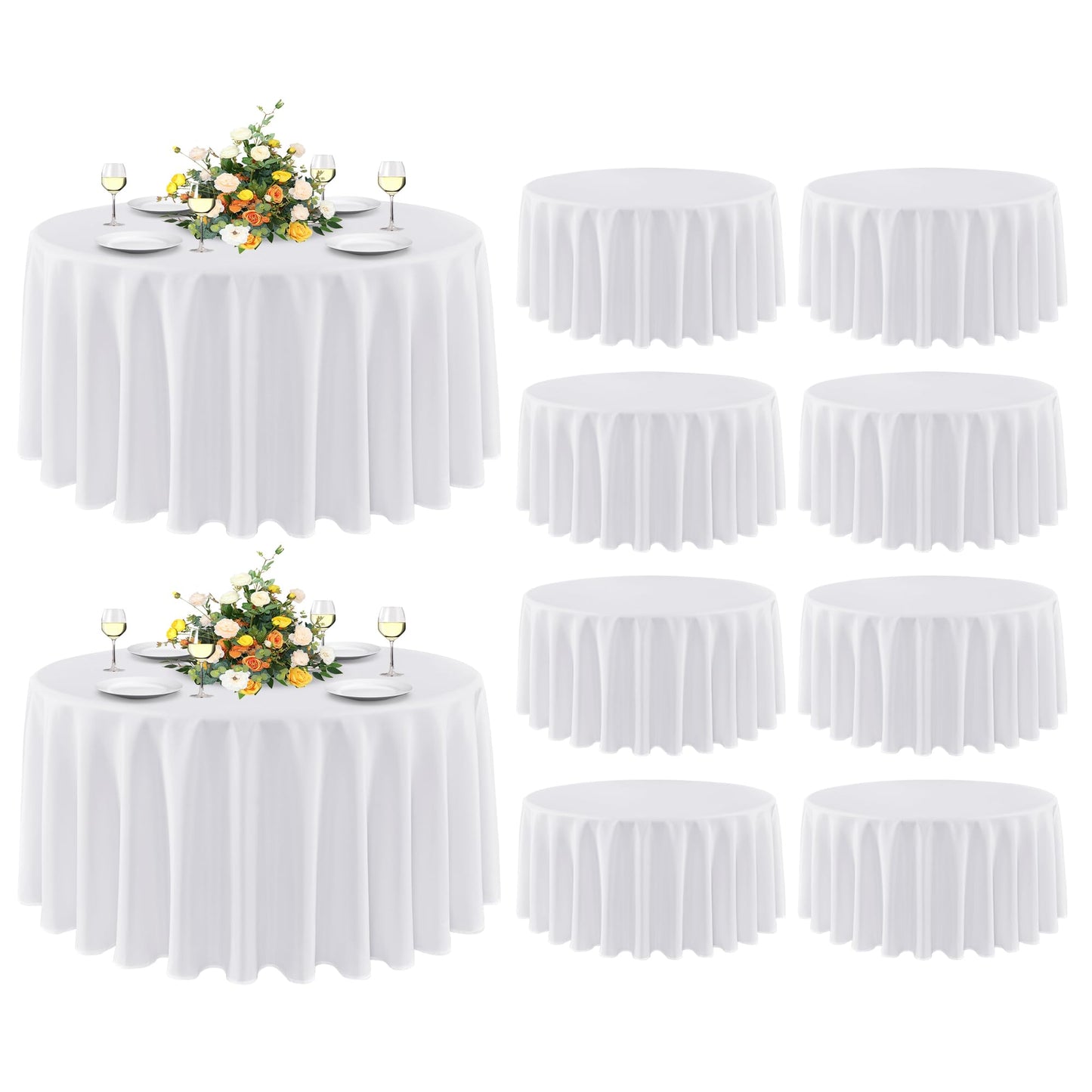 sancua White Round Tablecloth 60 Inch Diameter for 20-48 Inch Tables | Water Resistant Spill Proof, Washable Polyester Cloth Decorative Fabric Cover, For Dining, Buffet Parties and Camping