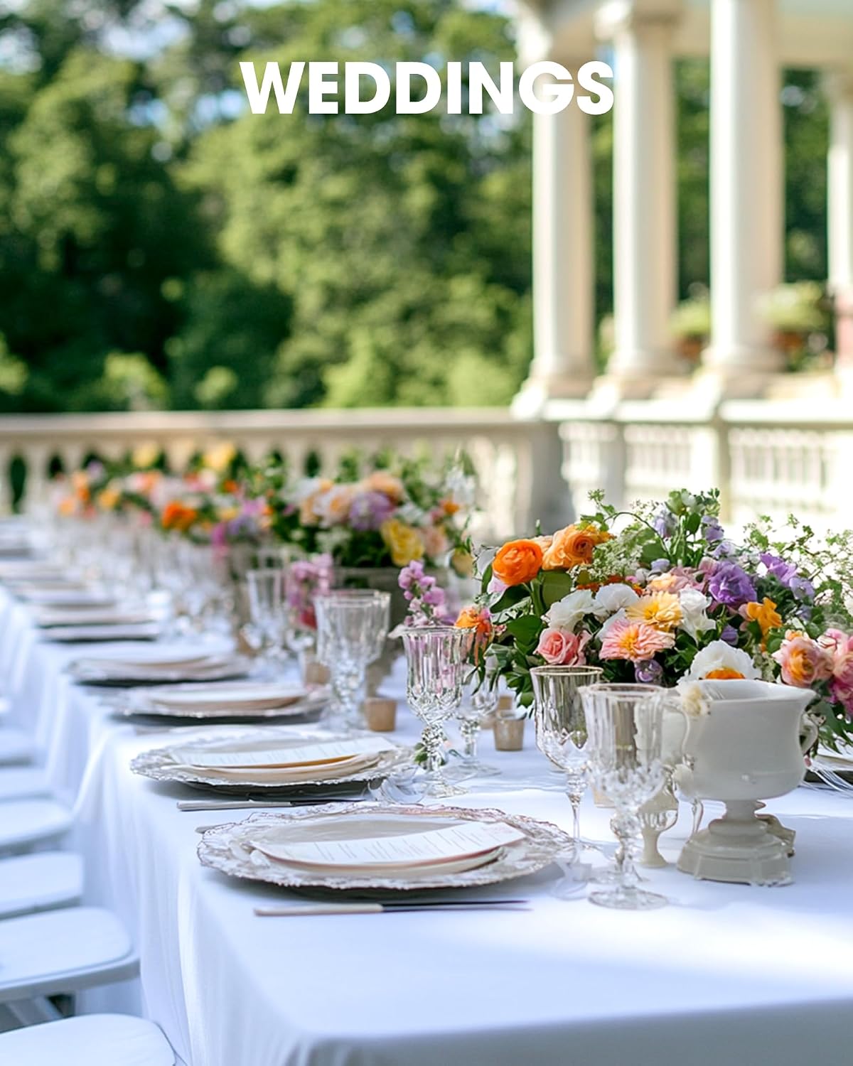 Pureegg Polyester Tablecloth 60" x 102" Reusable Washable 2 Pack White | Durable, Rectangle, for Outdoor Party, Picnic, Wedding, Banquet, Birthday