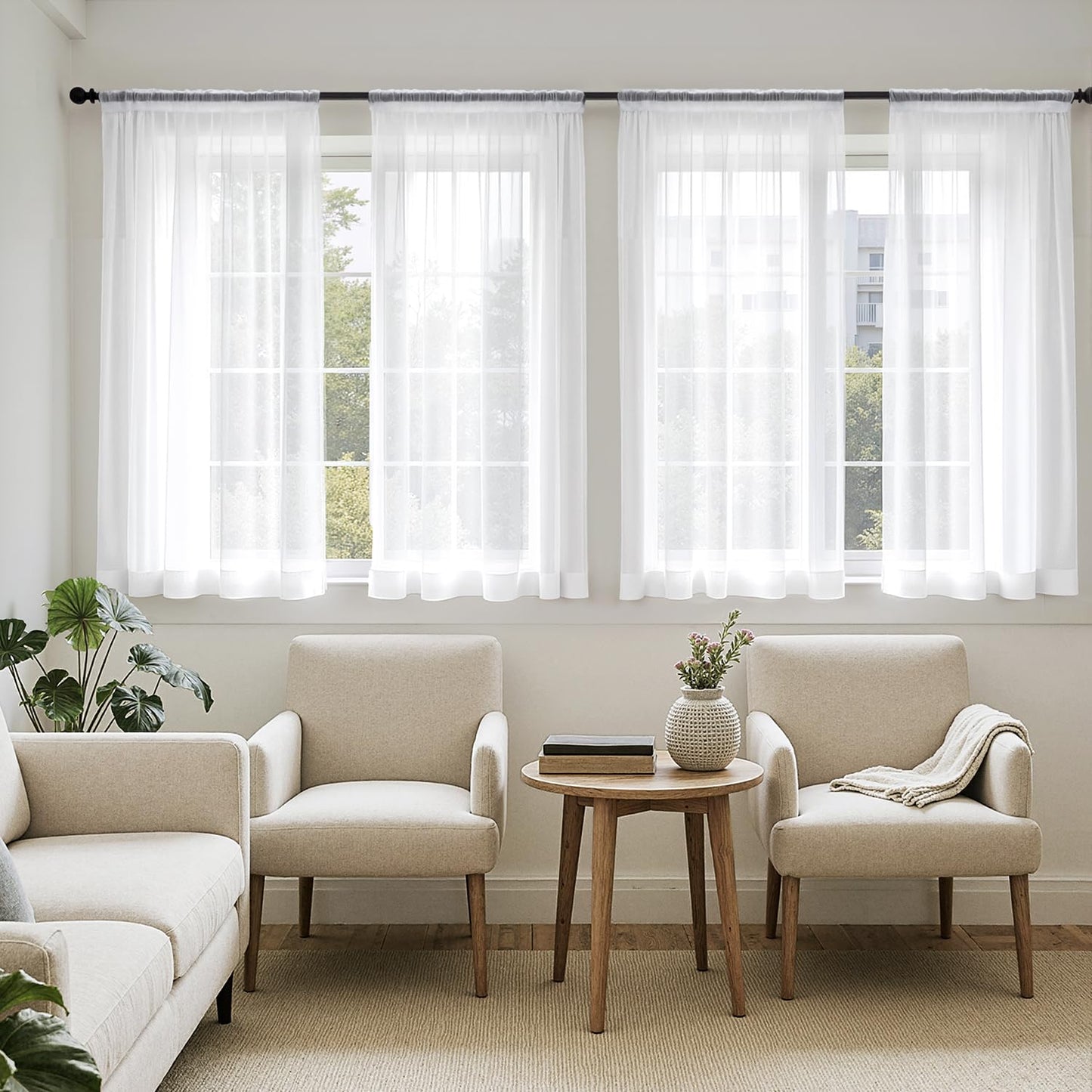 MIULEE Black Sheer Curtains 84 Inches Long 4 Panels 42 x 84 Inches | Light Filtering, Rod Pocket, Voile Drapes, Living Room, Bedroom, Window Treatments