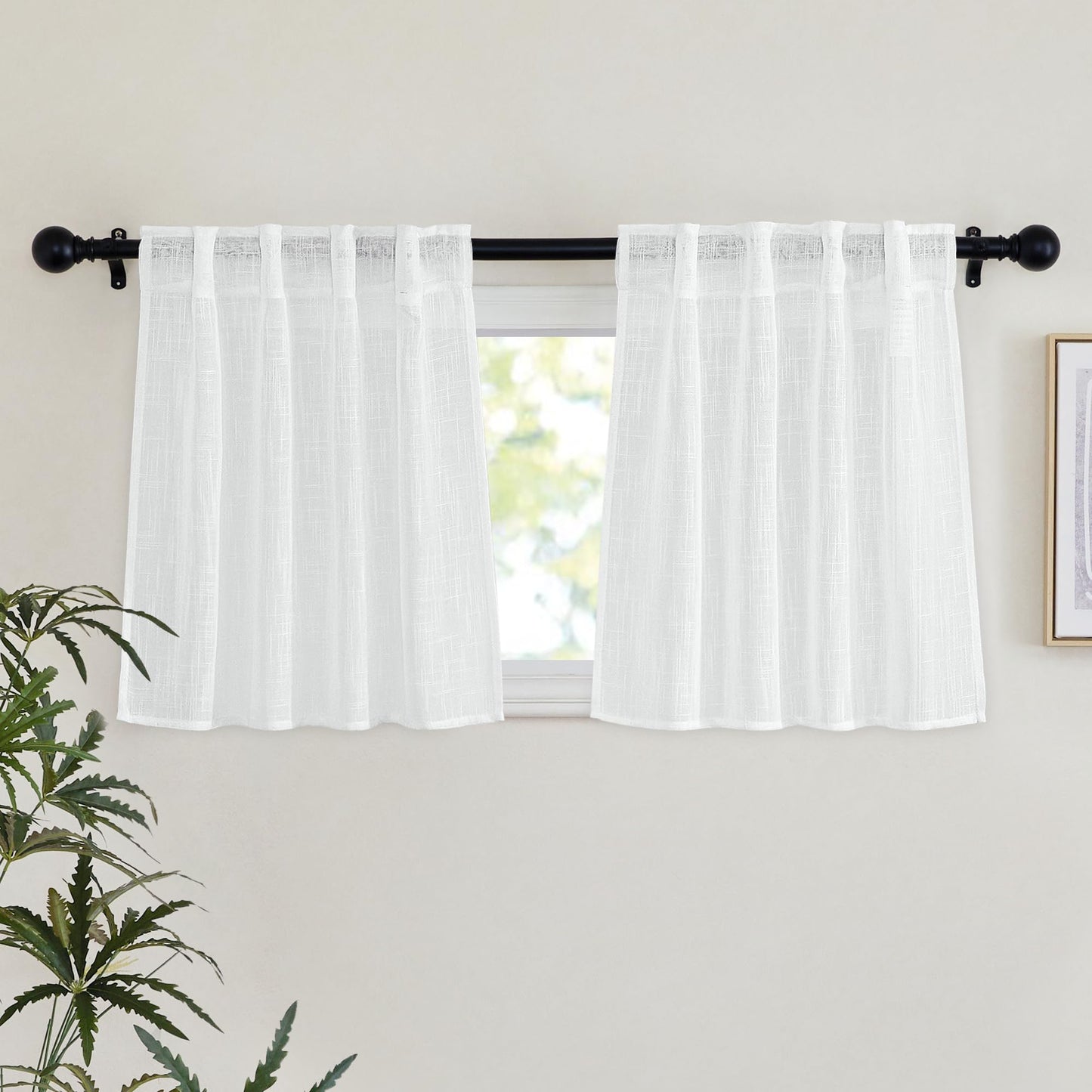 NICETOWN White Linen Sheer Curtains and Drapes 84 inches Long, Rod Pocket & Back Tab semitransparent with Light Through Vertical Window Treatments for Sliding Glass Door & Living Room, 52"W, Set of 2