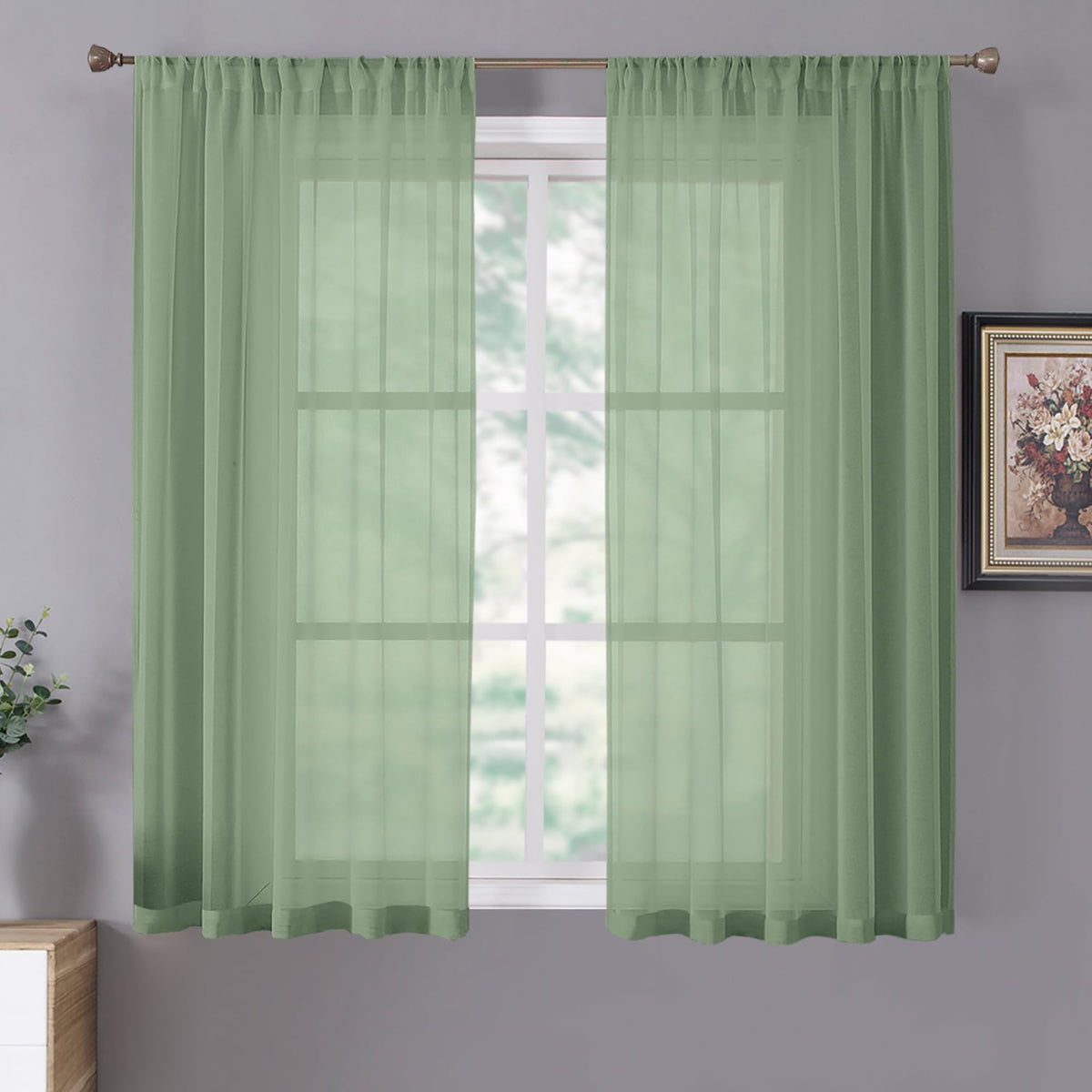 Tollpiz Sheer Curtains Living Room Linen Textured Curtain Sheers Light Filtering Voile Rod Pocket Curtains for Bedroom, 38 x 63 inches Long, White, Set of 2 Panels