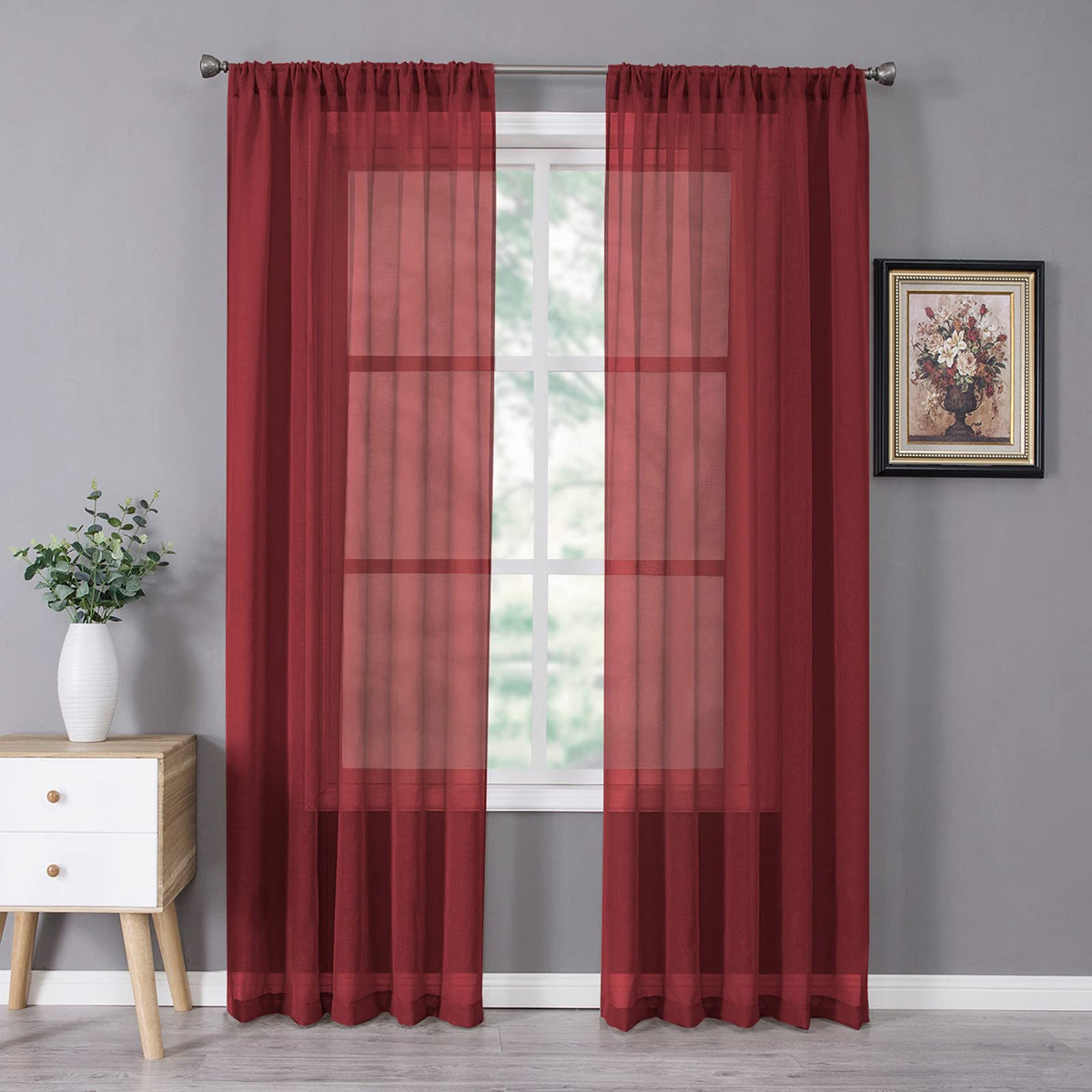 Tollpiz Sheer Curtains Living Room Linen Textured Curtain Sheers Light Filtering Voile Rod Pocket Curtains for Bedroom, 38 x 63 inches Long, White, Set of 2 Panels