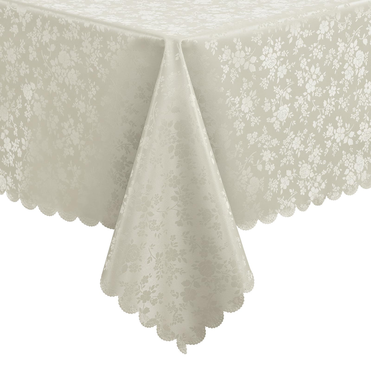Smiry Rectangle Waterproof Heavy Duty Vinyl Tablecloths, 60 x 84 Inch | Wipeable Washable Floral Embossed Table Cover for Kitchen and Dining Room, Indoor & Outdoor Use, Beige