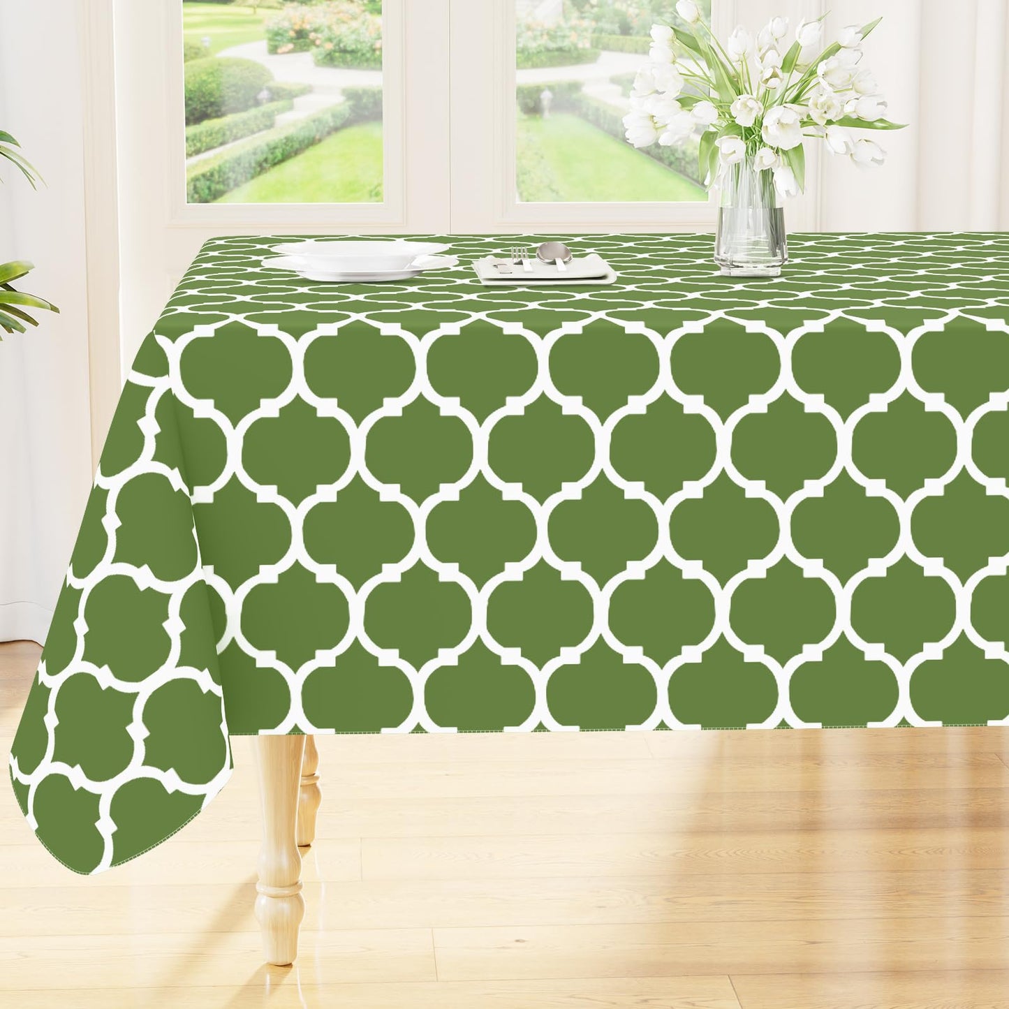 Smiry Rectangle Table Cloth, Flannel Backed Vinyl Tablecloth, 60"x84" | Waterproof Plastic Tablecloths, Wipeable Table Cover for Dining, Indoor and Outdoor (Grey)