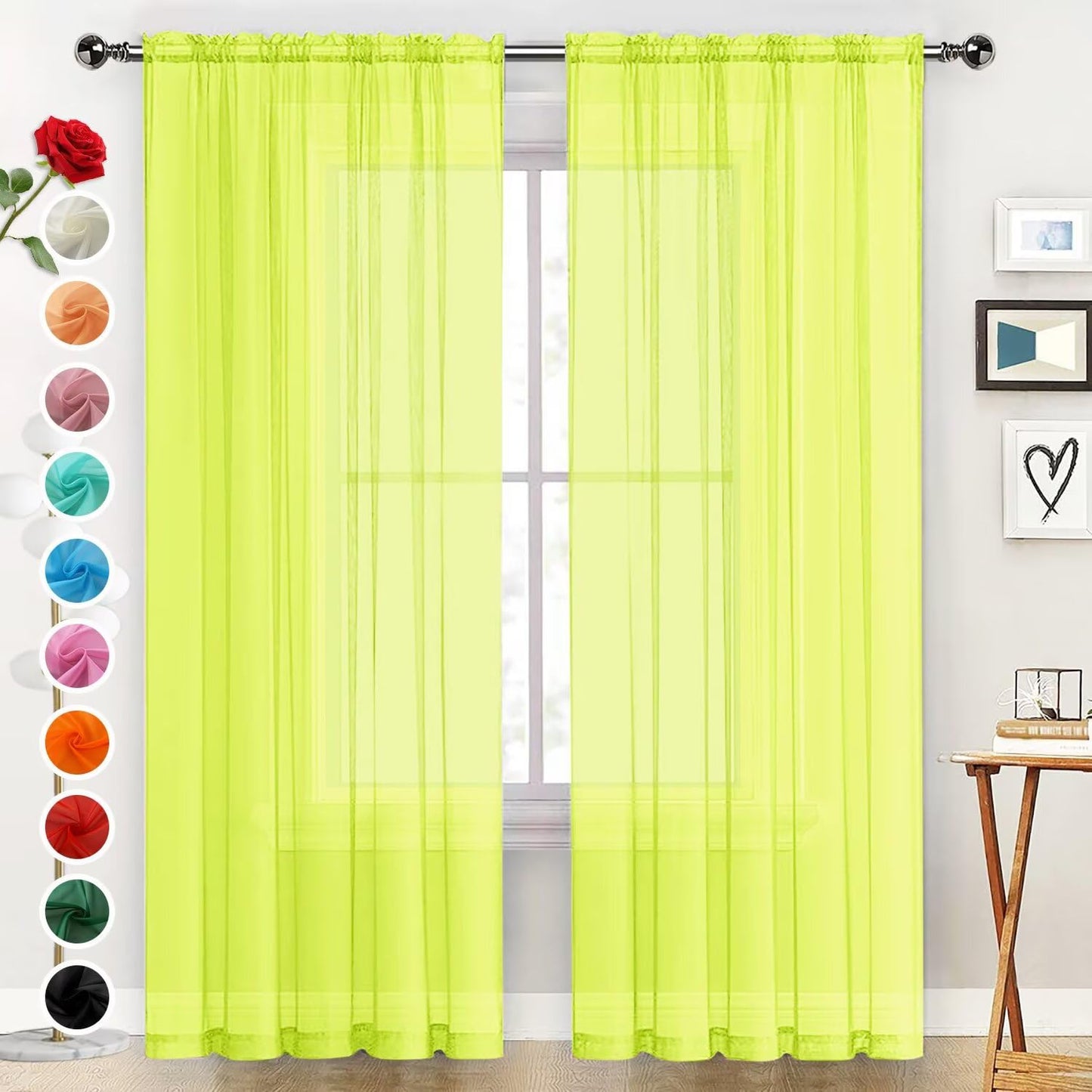 SpaceDresser Basic Rod Pocket Sheer Voile Window Curtain Panels White 1 Pair 2 Panels 52 Width 84 Inch Long for Kitchen Bedroom Children Living Room Yard(White,52 W x 84 L)