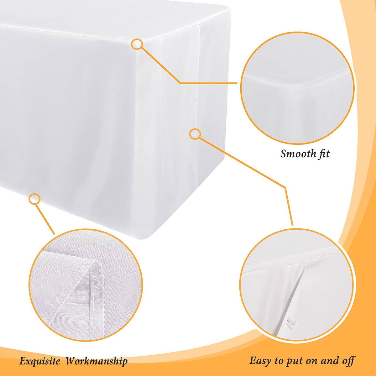 Obstal 2 Pack Table Clothes for 6 Foot Rectangle Tables - Water Resistant Washable Fabric Polyester Rectangle Table Cover Protector for Wedding, Banquet and Trade Shows, 72L x 30W x 30H Inches, White | Water Resistant Washable Fabric Polyester Rectangle T