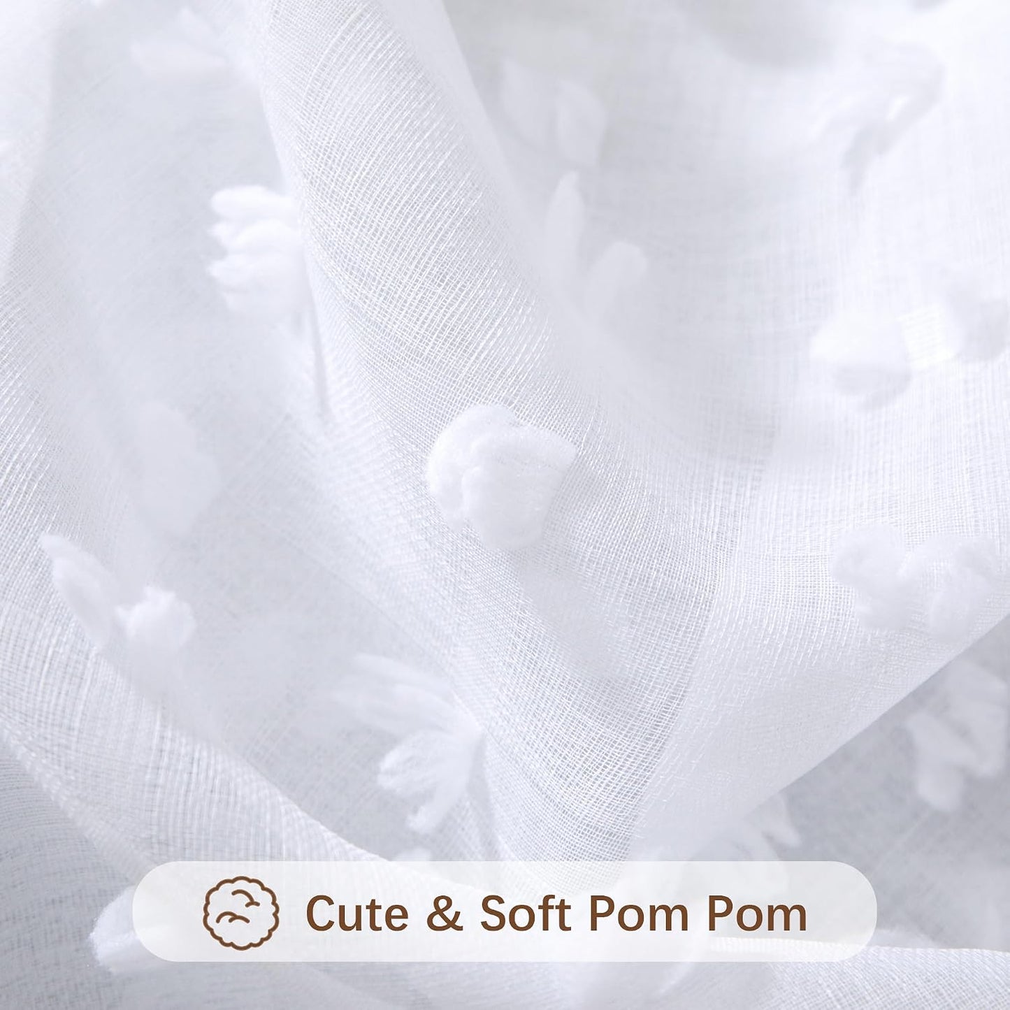 White Sheer Curtains 84 Inches Long for Living Room Bedroom Farmhouse White Pom Pom Curtains 2 Panels Back Tab Shabby Chic Boho Curtain Semi Sheer Nursery Kids Aesthetic Ruffle Drape 52x84 Length