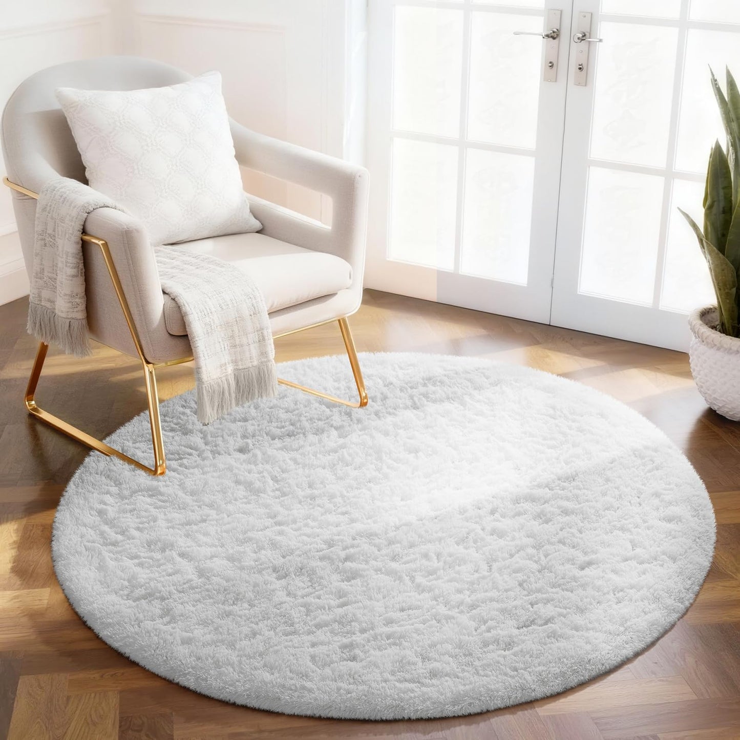 Ophanie 8x10 Area Rugs for Living Room, Washable Non-Slip Fluffy Soft Large Shag Bedroom Carpet, Ivory Big Indoor Nursery Rug, Carpets for Boy and Girls Room Dorm Decor with Over 99 pcs Pile fibers