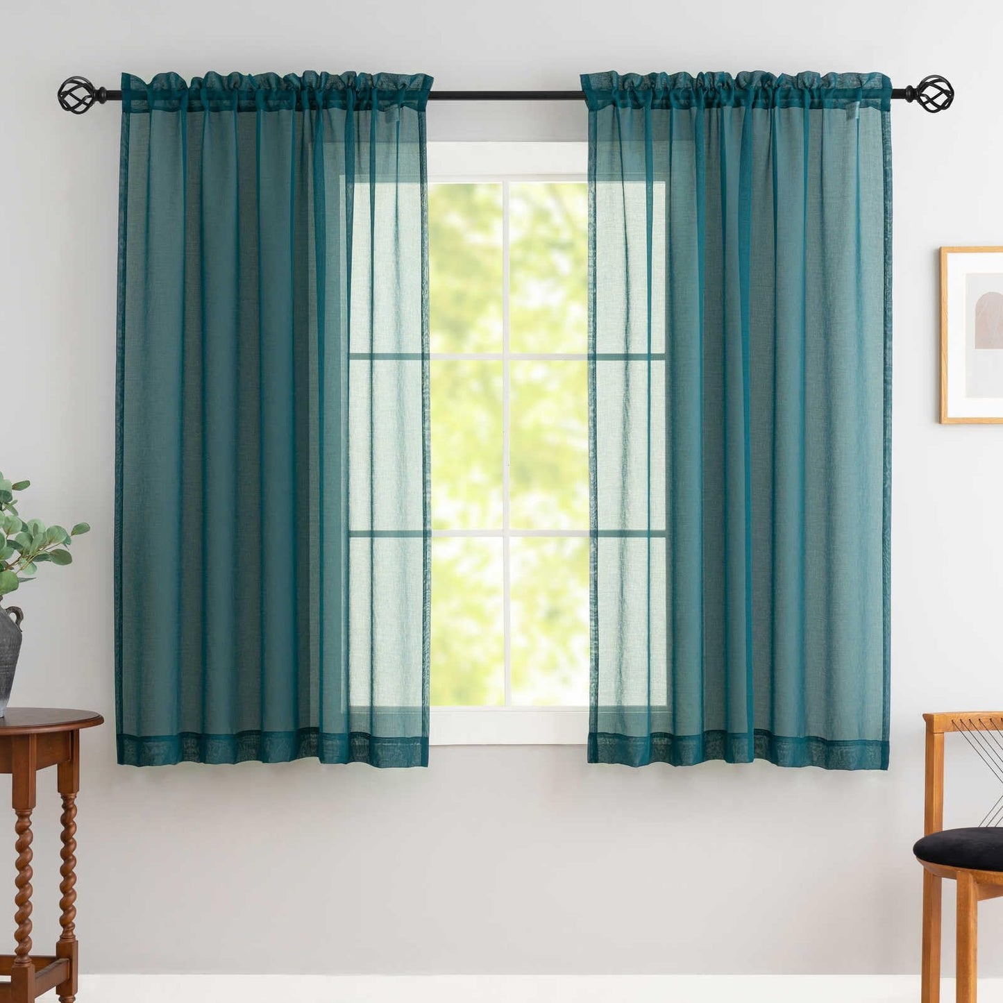 MYSTIC-HOME Sheer Curtains White 63 Inch Length, Rod Pocket Voile Drapes for Living Room, Bedroom, Window Treatments Semi Crinkle Curtain Panels for Yard, Patio, Villa, Parlor, Set of 2, 52"x 63"