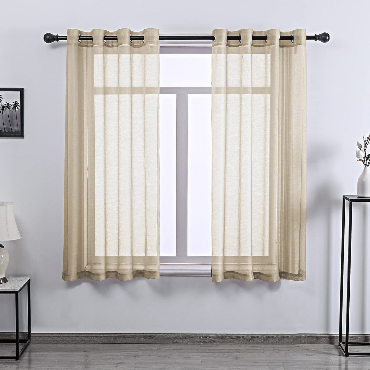 108 Inch Extra Length Sheer Curtains for Bedroom - Grommet Top Solid Luxury Soft Gauze Voile Window Panels for Patio(52 W x 108 L,Taupe,2 Pieces)
