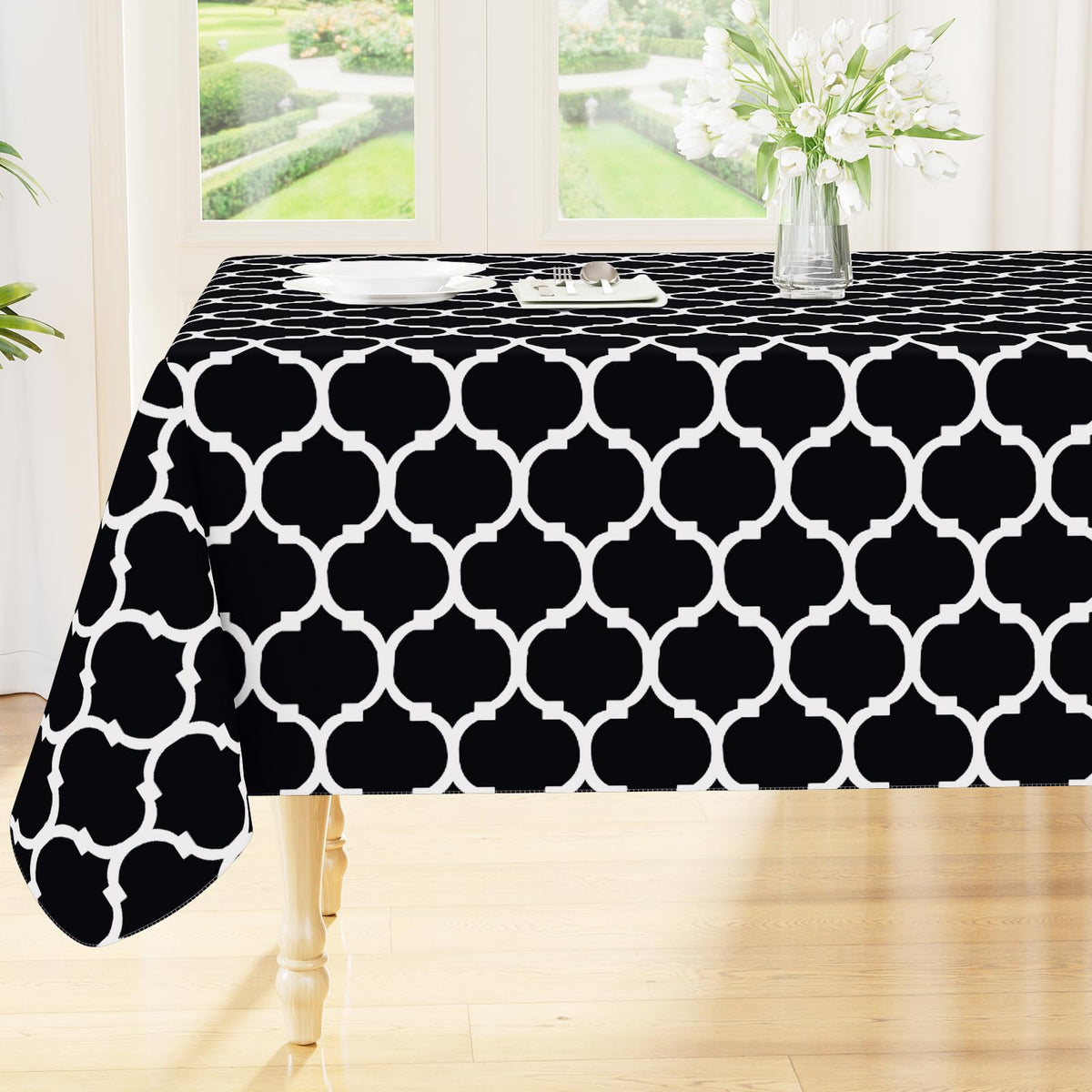 Smiry Rectangle Table Cloth, Flannel Backed Vinyl Tablecloth, 60"x84" | Waterproof Plastic Tablecloths, Wipeable Table Cover for Dining, Indoor and Outdoor (Grey)