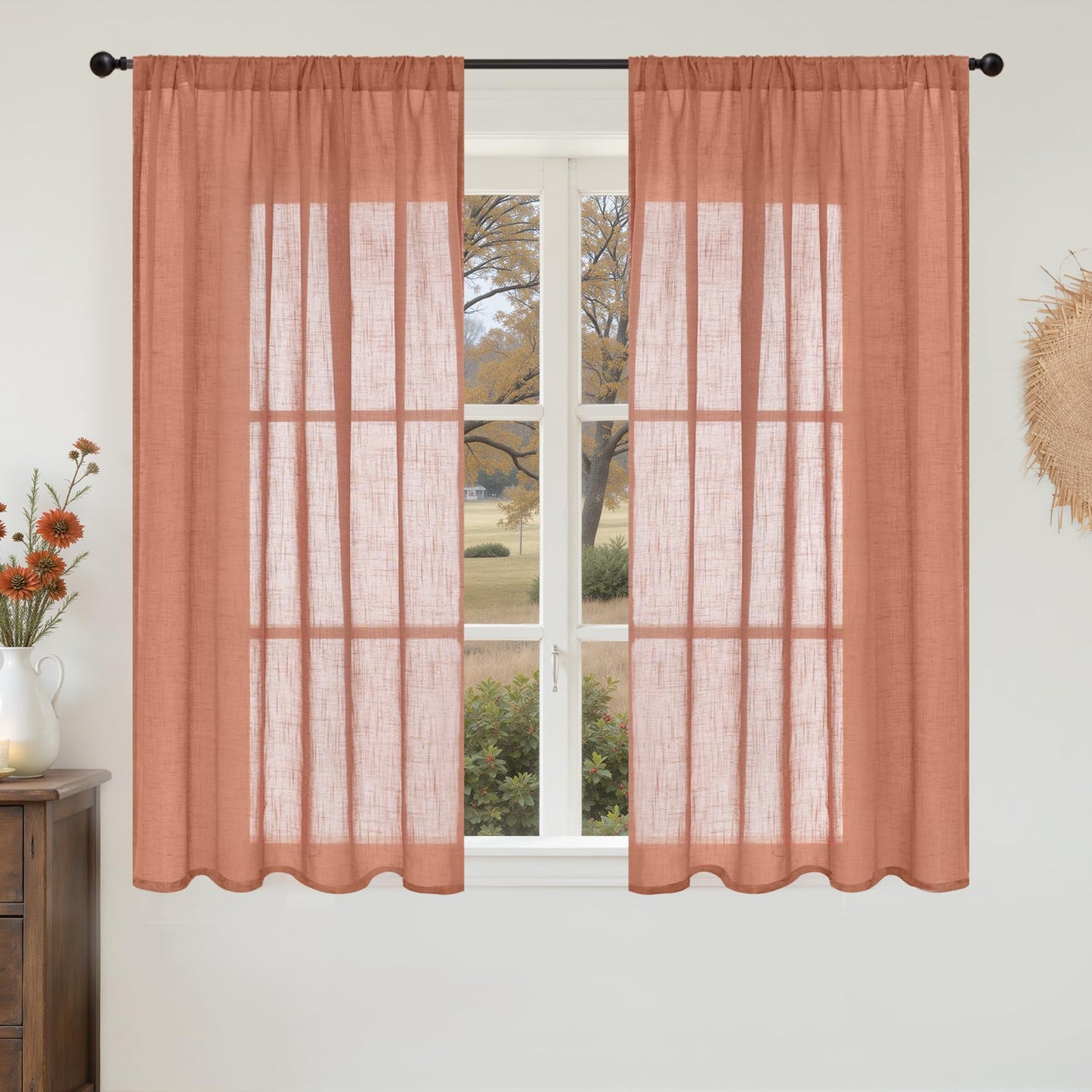 BGment Linen Sheer Curtains 84 Inches Long 2 Panels Set for Living Room | Light Filtering Drapes with Rod Pocket Lightweight Window Treatments for Bedroom, 52 X 84 Inch Length