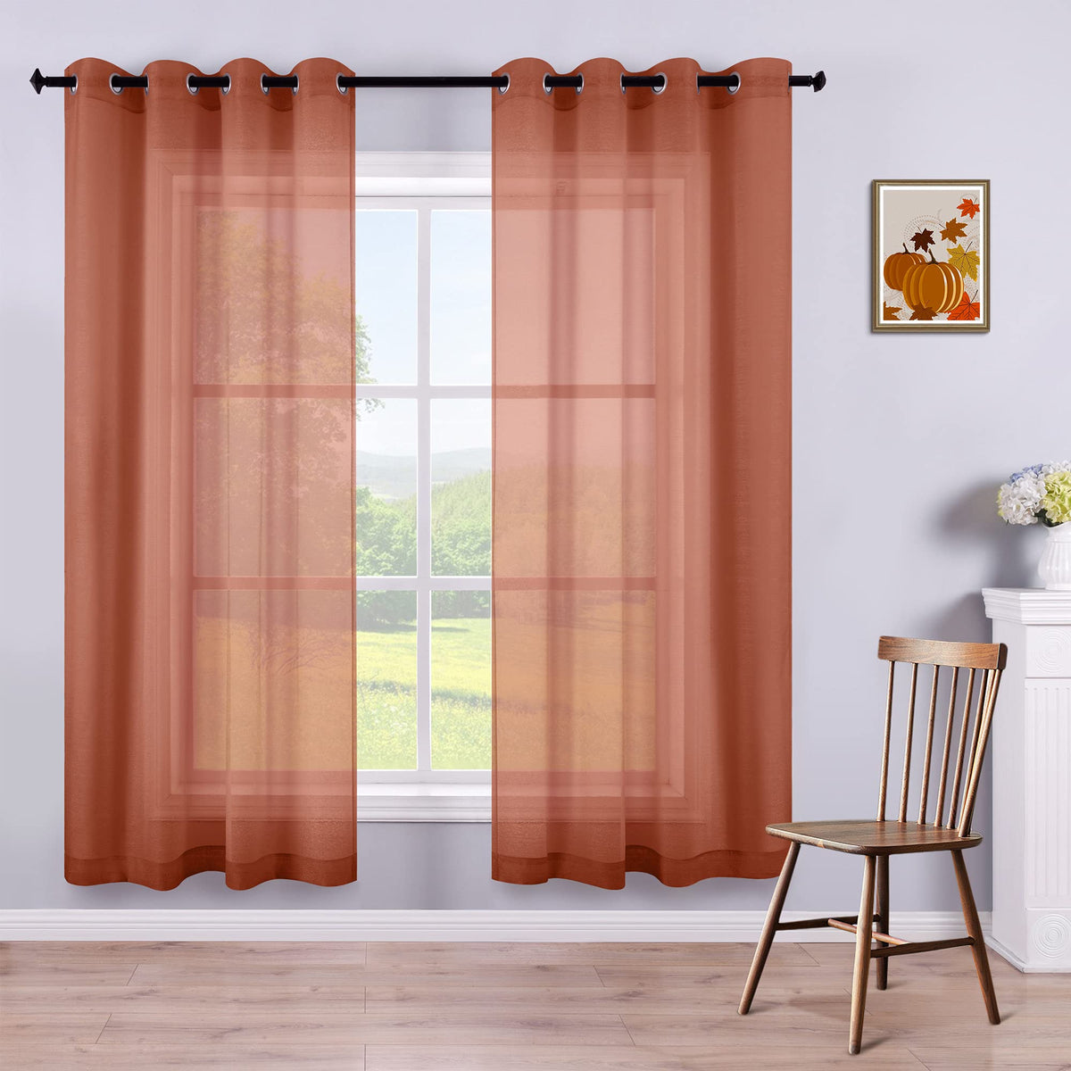 White Sheer Curtains 84 Inches Long Set 2 Panels Grommet Pair Faux Linen Semi Transparent Drape Tulle Gauze Voile Window Sheer Curtains for Bedroom Living Room Dining Wide 52 Length Solid Pack