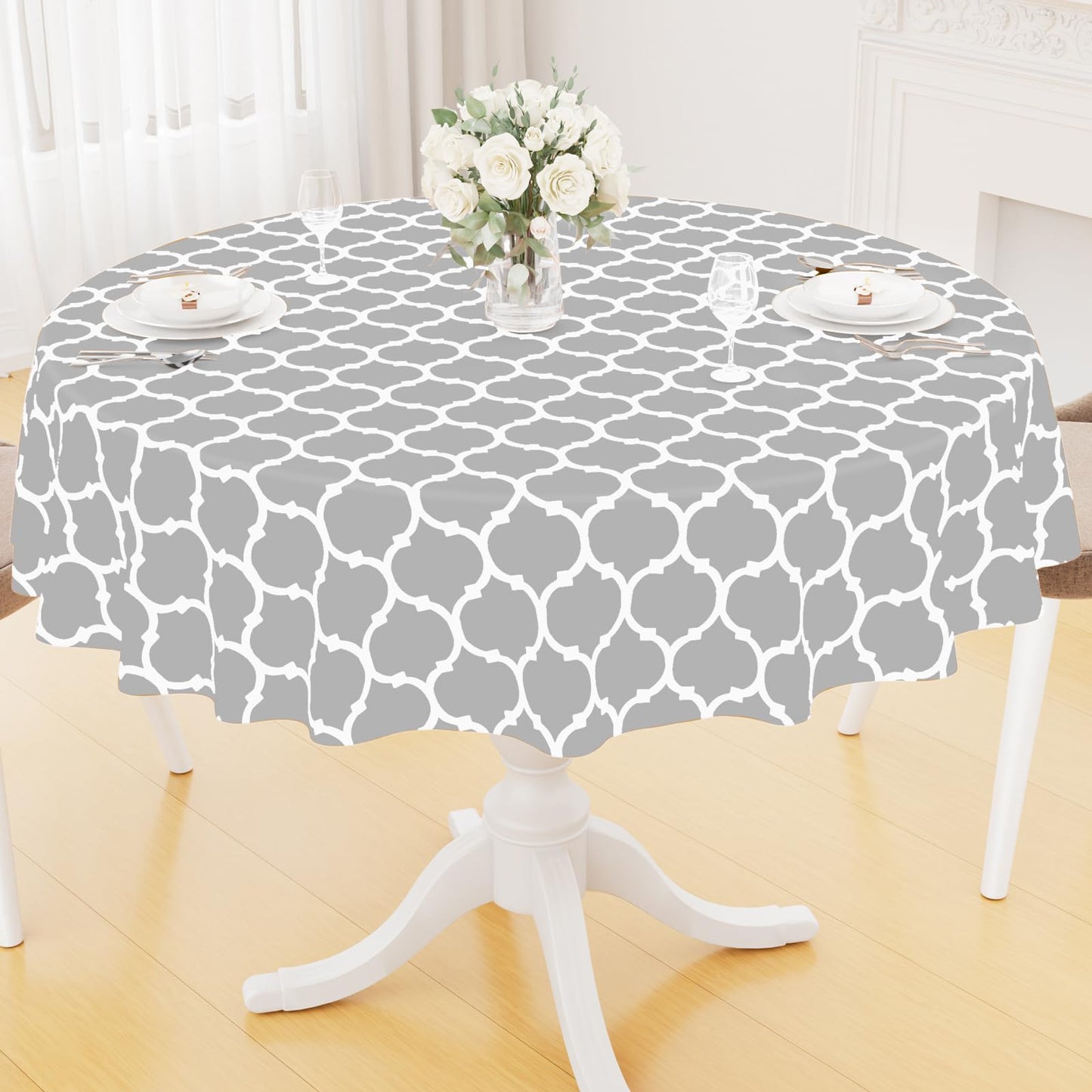 Smiry Rectangle Table Cloth, Flannel Backed Vinyl Tablecloth, 60"x84" | Waterproof Plastic Tablecloths, Wipeable Table Cover for Dining, Indoor and Outdoor (Grey)