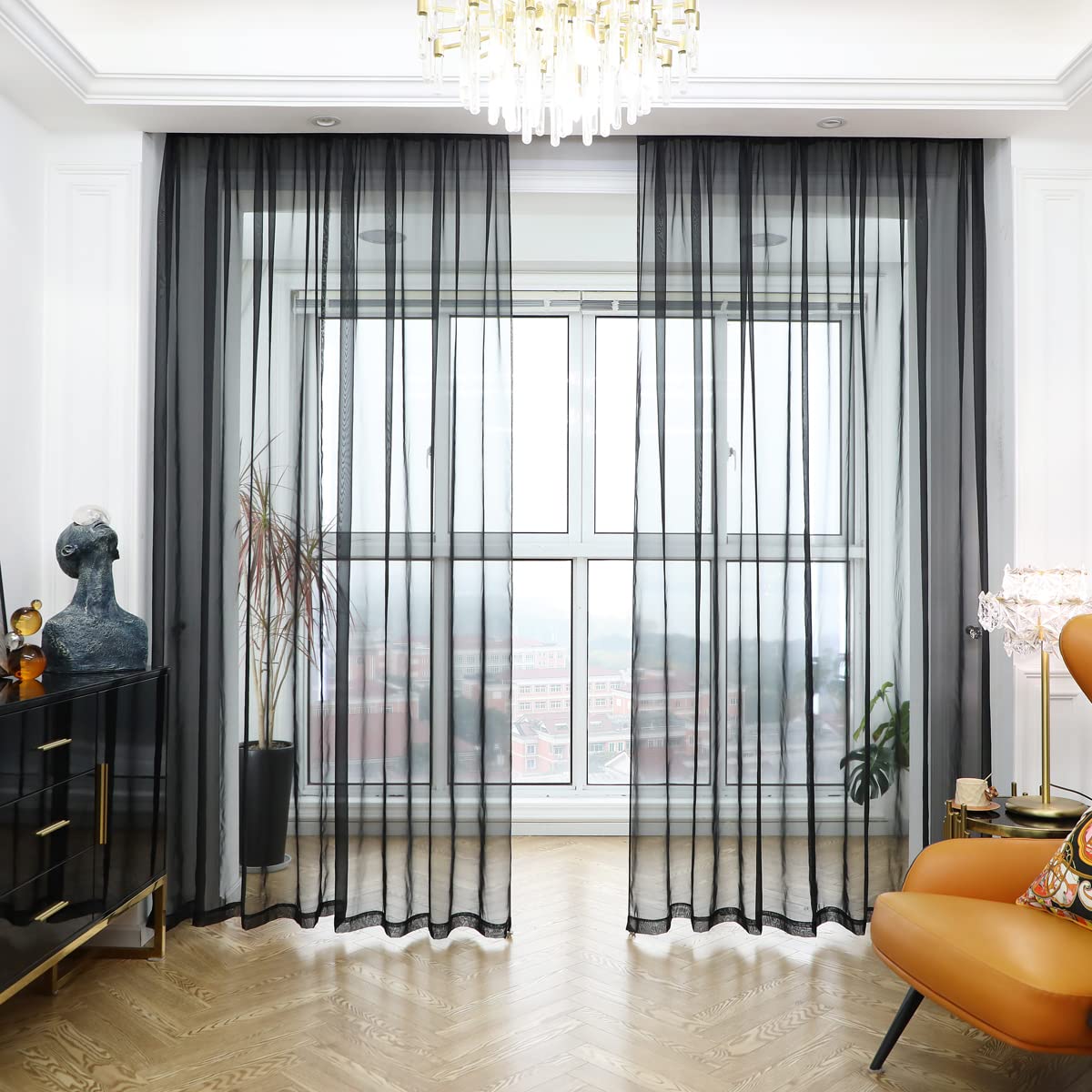 PHILEASY Window Sheer Curtains 84 Inches Long 2 Panels White Sheer Curtain Clear Transparent Basic Rod Pocket Panel 15 Colors 10 Size for Bedroom Living Room Yard Kitchen