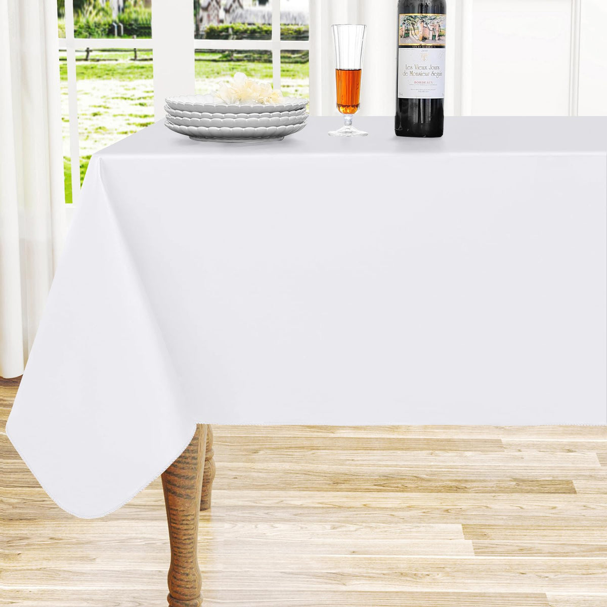 Round Navy Blue Vinyl Waterproof Tablecloth with Flannel Backed | Spillproof Wipe Clean Table Cloth, Plastic Flannel Backing for Dining, Buffet Parties Picnic Camping, 60"